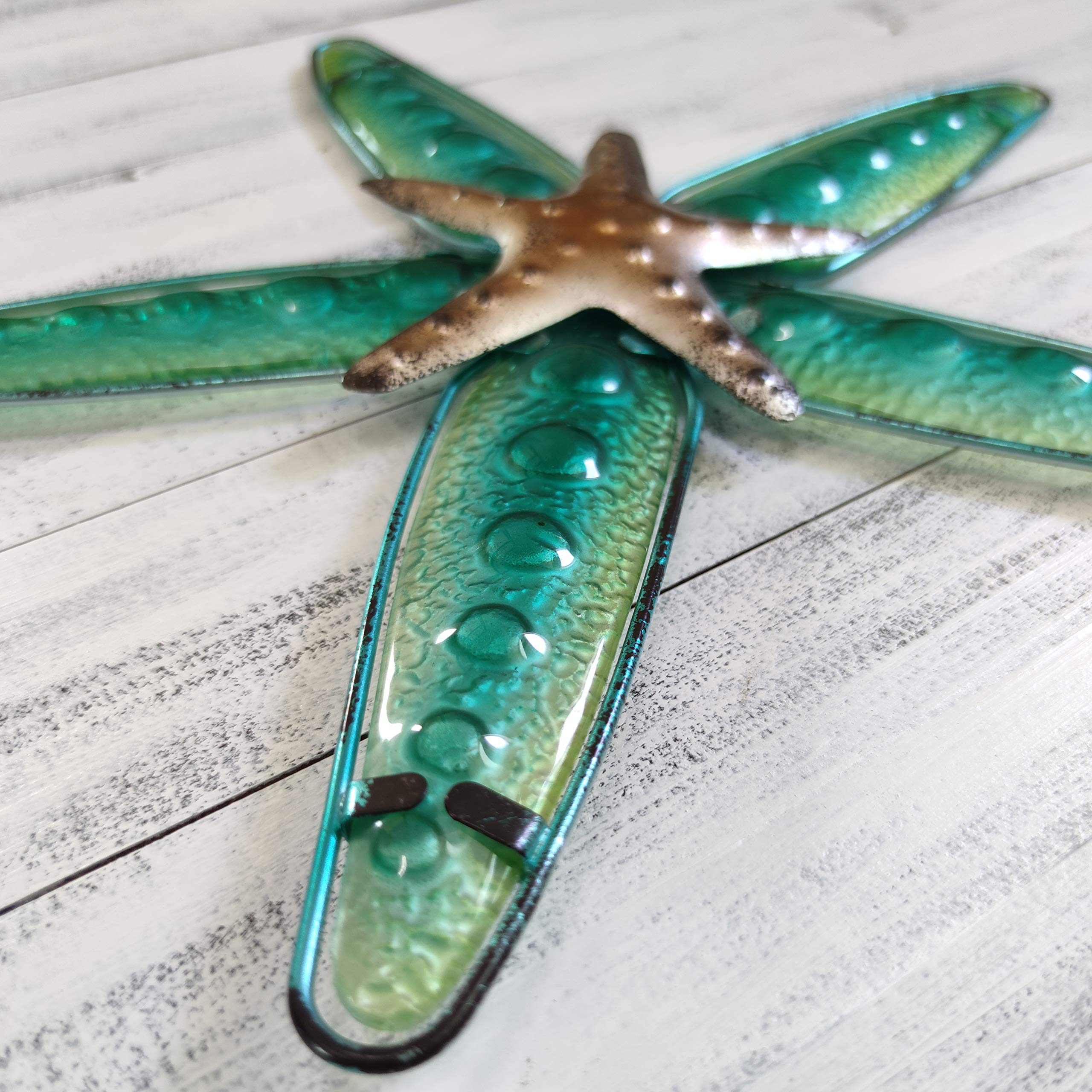 JOYBee Metal & Fused Glass Starfish Wall Art Decor - 13.25x12.75 Inch Coastal Home Decor for Living Room, Bathroom, Kitchen, Garden & Patio | Nautical Sea Life Wall Hanging for Beach House & Ocean Themed Interiors