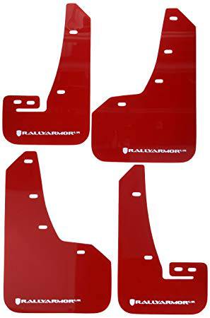 Rally Armor UR Red Mud Flaps with Logo for 2008-2017 Mitsubishi Lancer EVOLUTION GSR MR SE SAM - Durable Splash Guards for Off-Road & Street Racing Protection