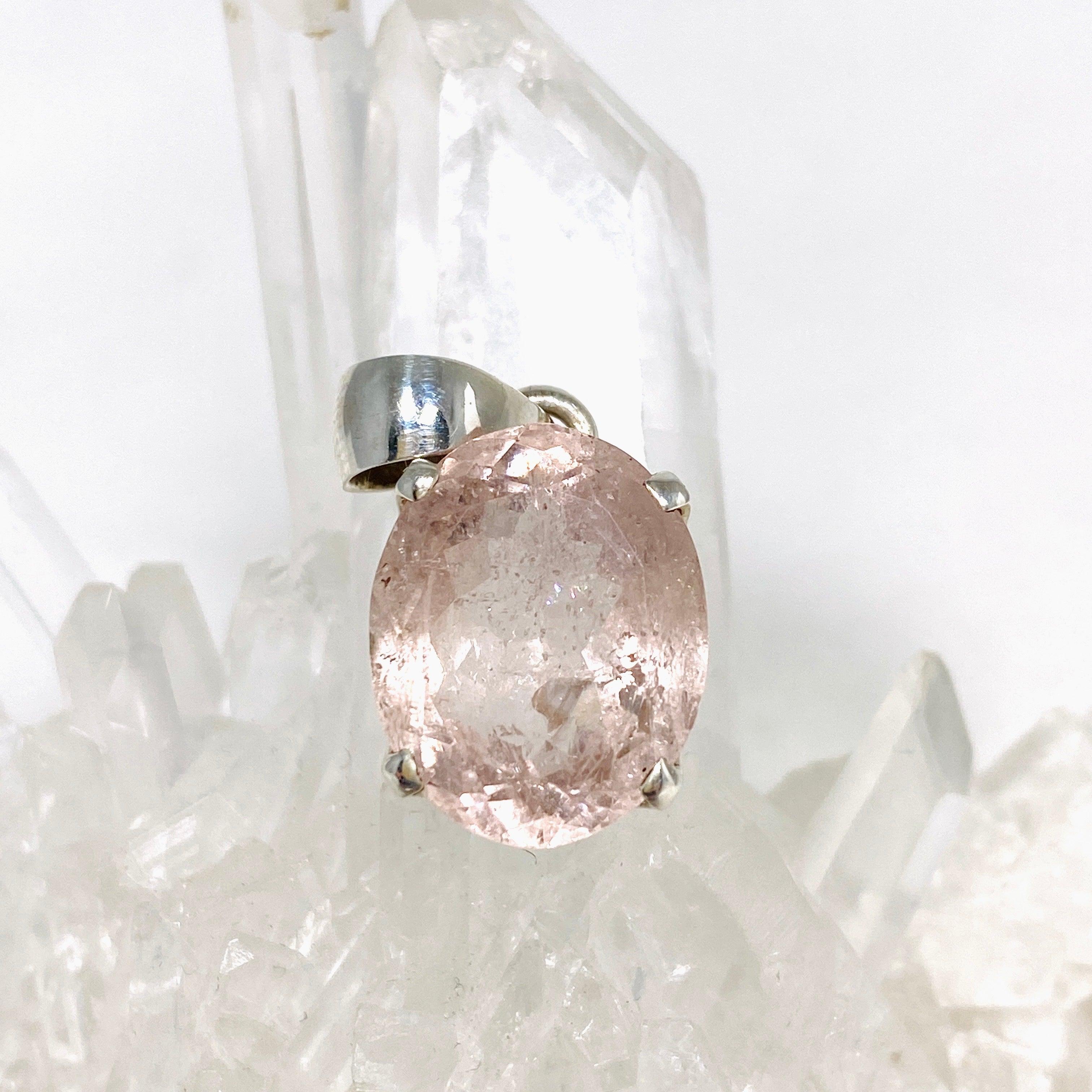 Morganite Faceted Oval Pendant Necklace PPGJ687 - Elegant Jewelry Gift for Women, Perfect for Weddings, Anniversaries & Special Occasions