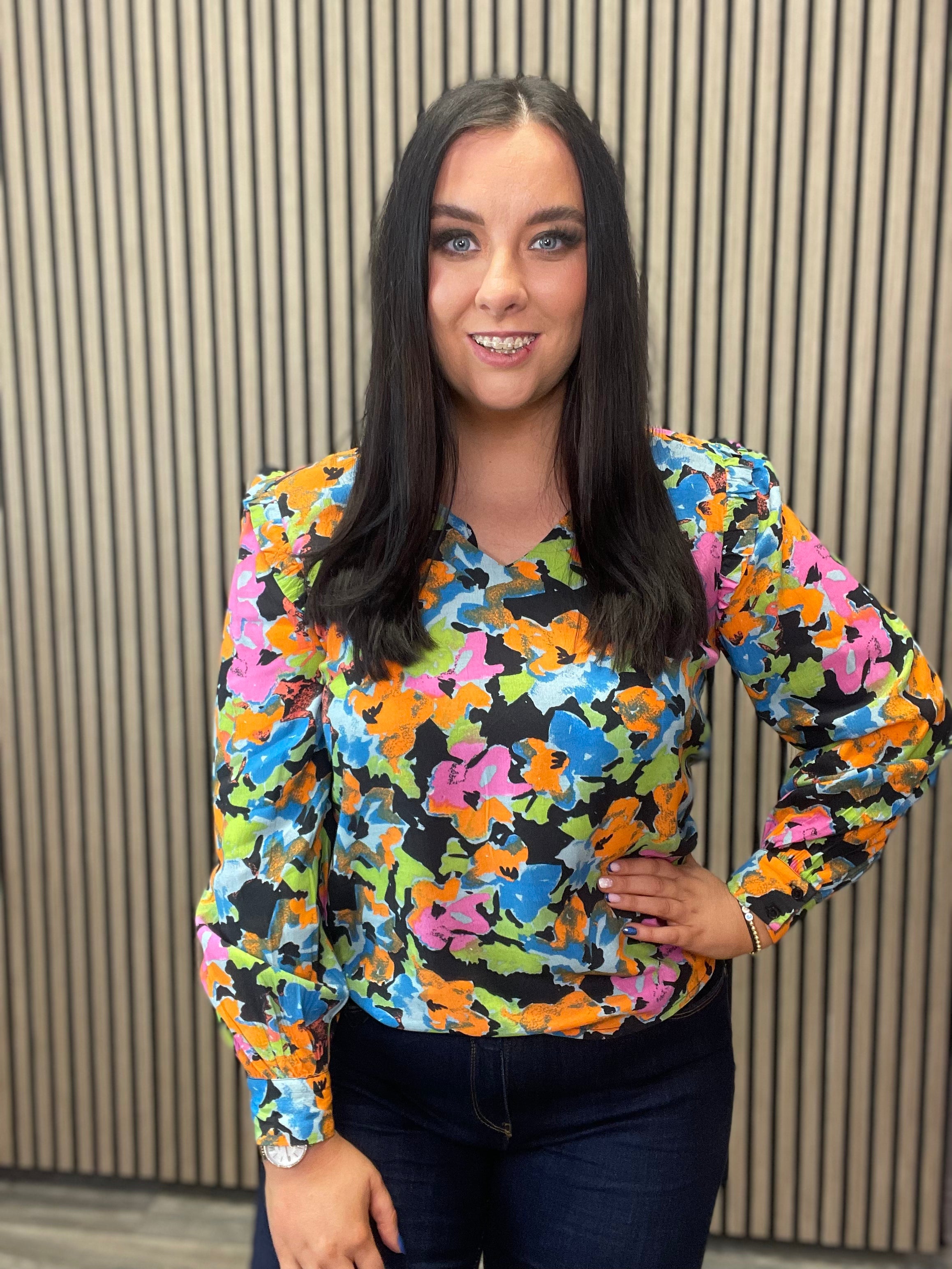 GANAVA Women's Floral Print Tops - Stylish Multi-Flower Blouse for Casual Wear, Office & Date Night Outfits