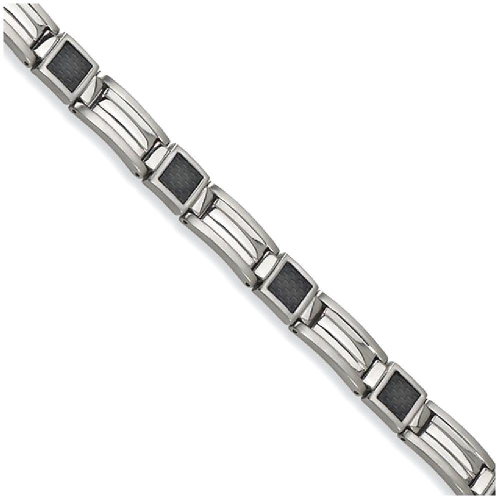 Premium Stainless Steel Black Carbon Fiber 8.75 Inch Link Chain Bracelet for Men - Durable Fashion Jewelry for Casual Wear, Parties & Gifts