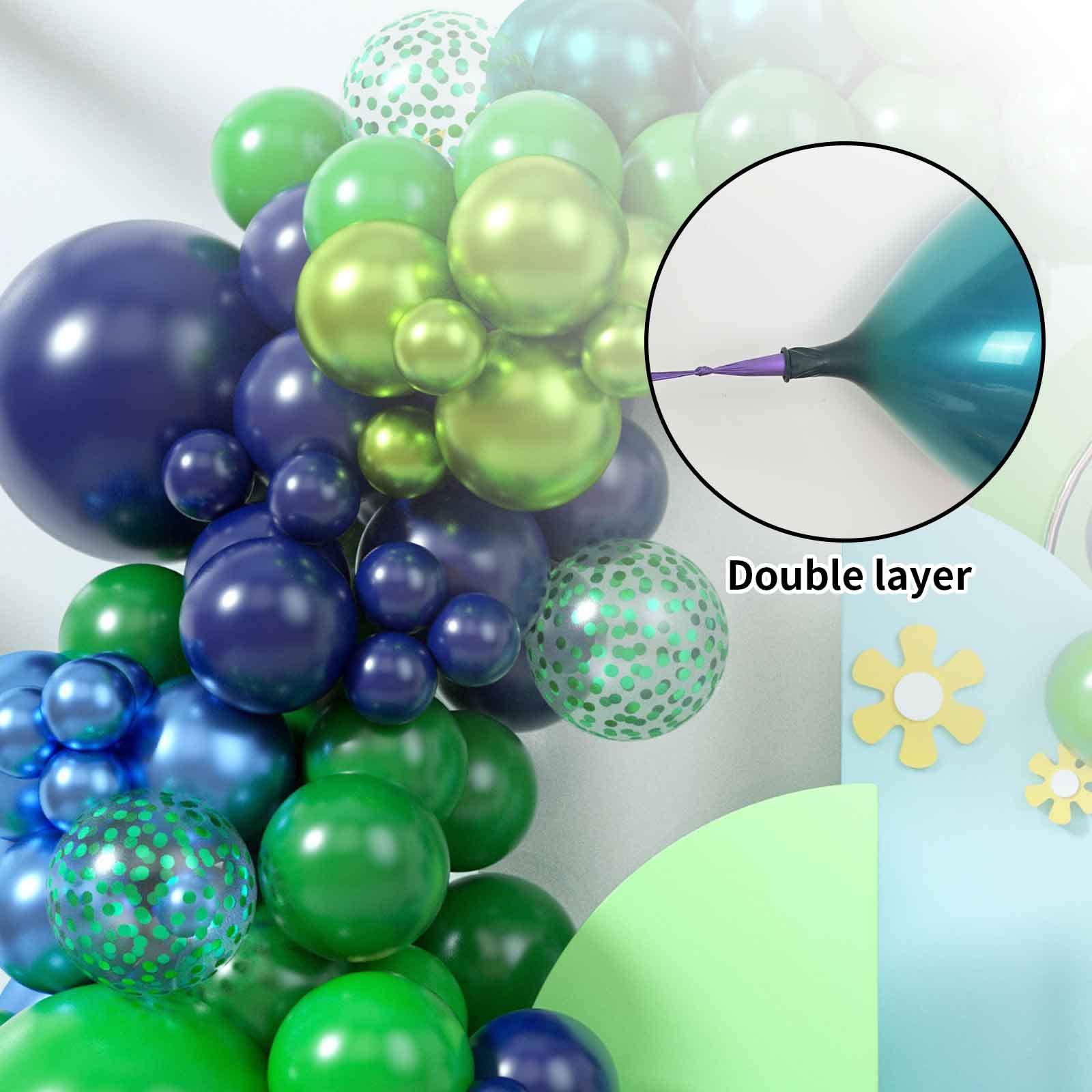 Navy Blue & Dark Green Balloon Garland Arch Kit with Metallic Chrome Balloons - Double Layer Balloon Decor for Birthday Parties, Baby Showers & Wedding Decorations