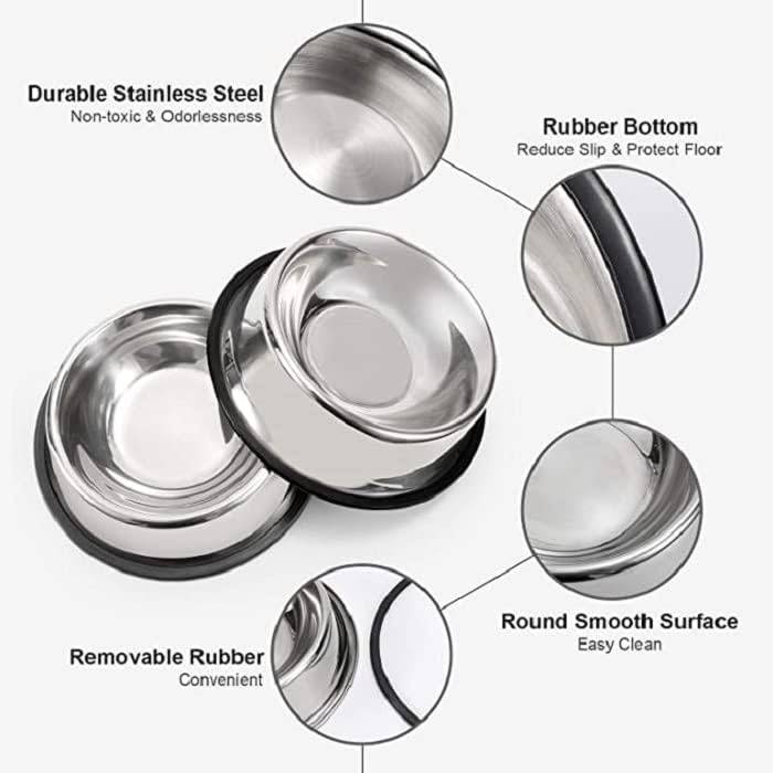 Premium Stainless Steel Pet Bowl for Small Dogs, Cats & Rabbits - 200ml (2 Pack) - Non-Slip, Durable Silver Pet Food & Water Dish - Perfect for Puppies, Kittens & Small Pets at Home or Travel