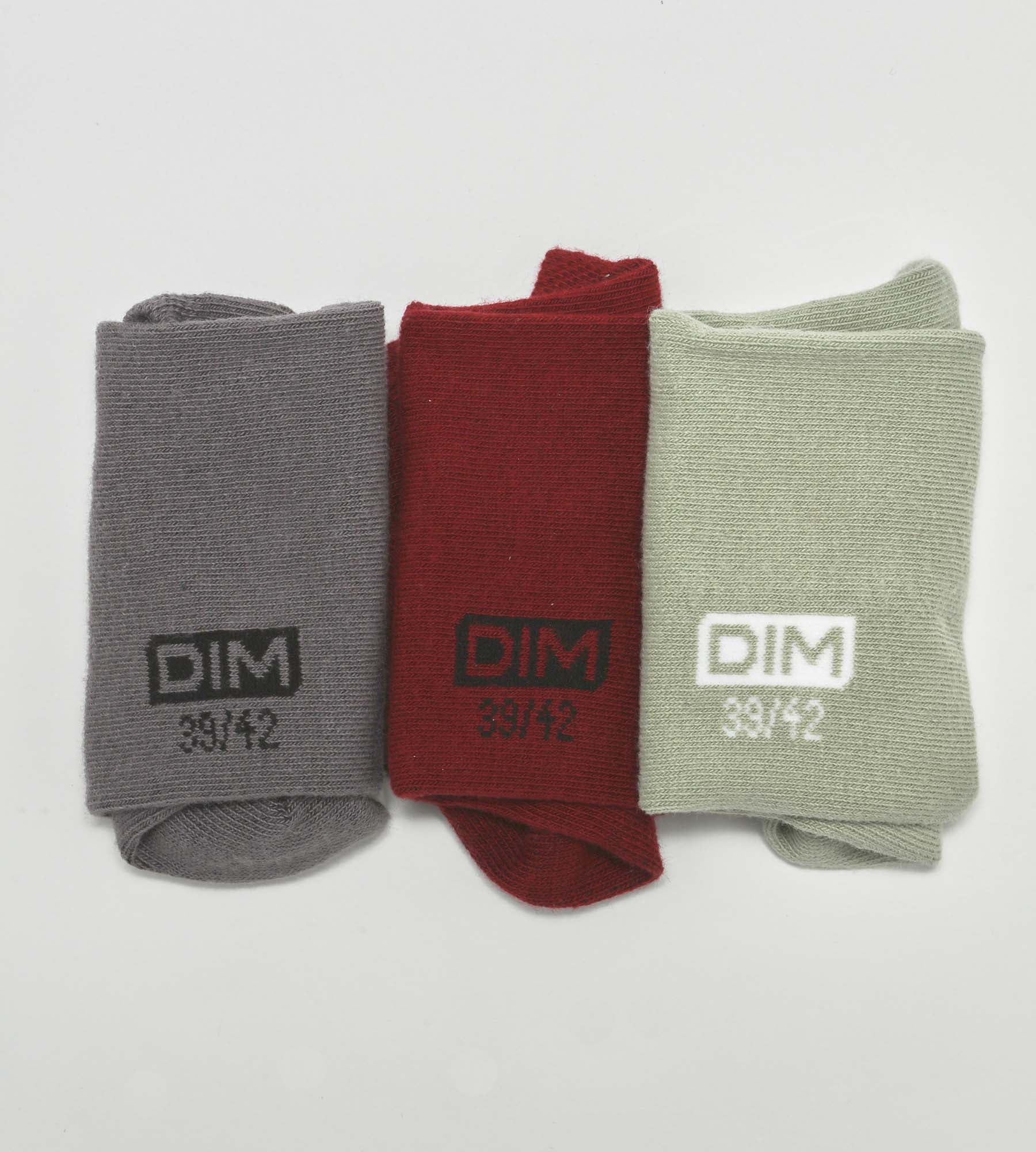 3 Pairs Men's Socks Set - Grey, Red & Sage Green Cotton Crew Socks for Casual Wear, Gym & Everyday Comfort