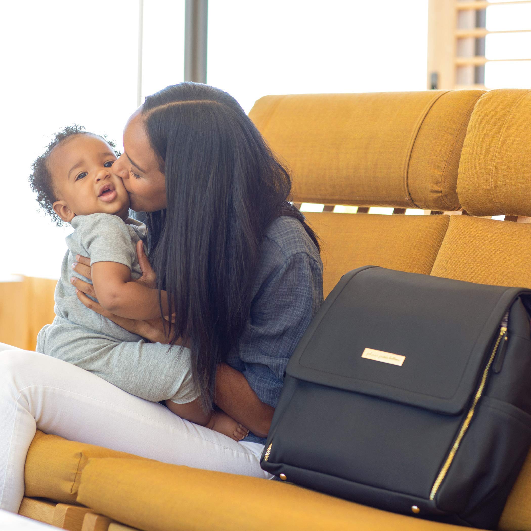 Petunia Pickle Bottom Boxy Backpack Diaper Bag - Stylish Spacious Baby Bag for On-the-Go Moms, Black Leatherette - Perfect for Travel, Daycare & Everyday Use