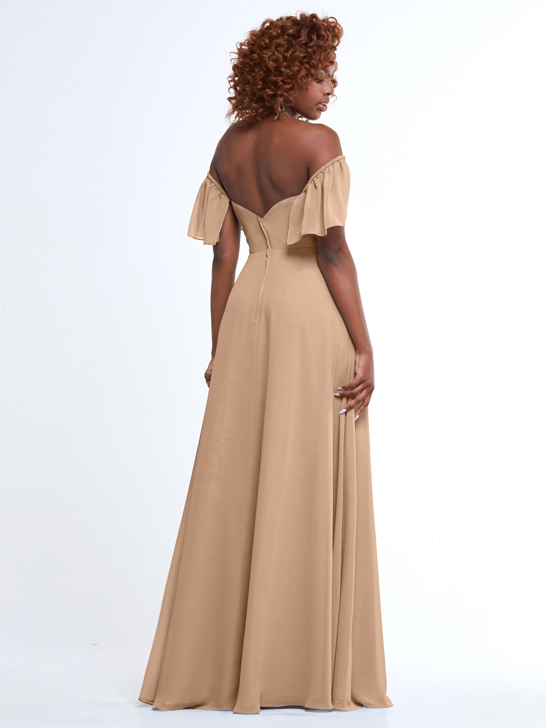 Elegant A-Line Off-The-Shoulder Chiffon Bridesmaid Dress with Pockets - Perfect for Weddings, Formal Events & Special Occasions