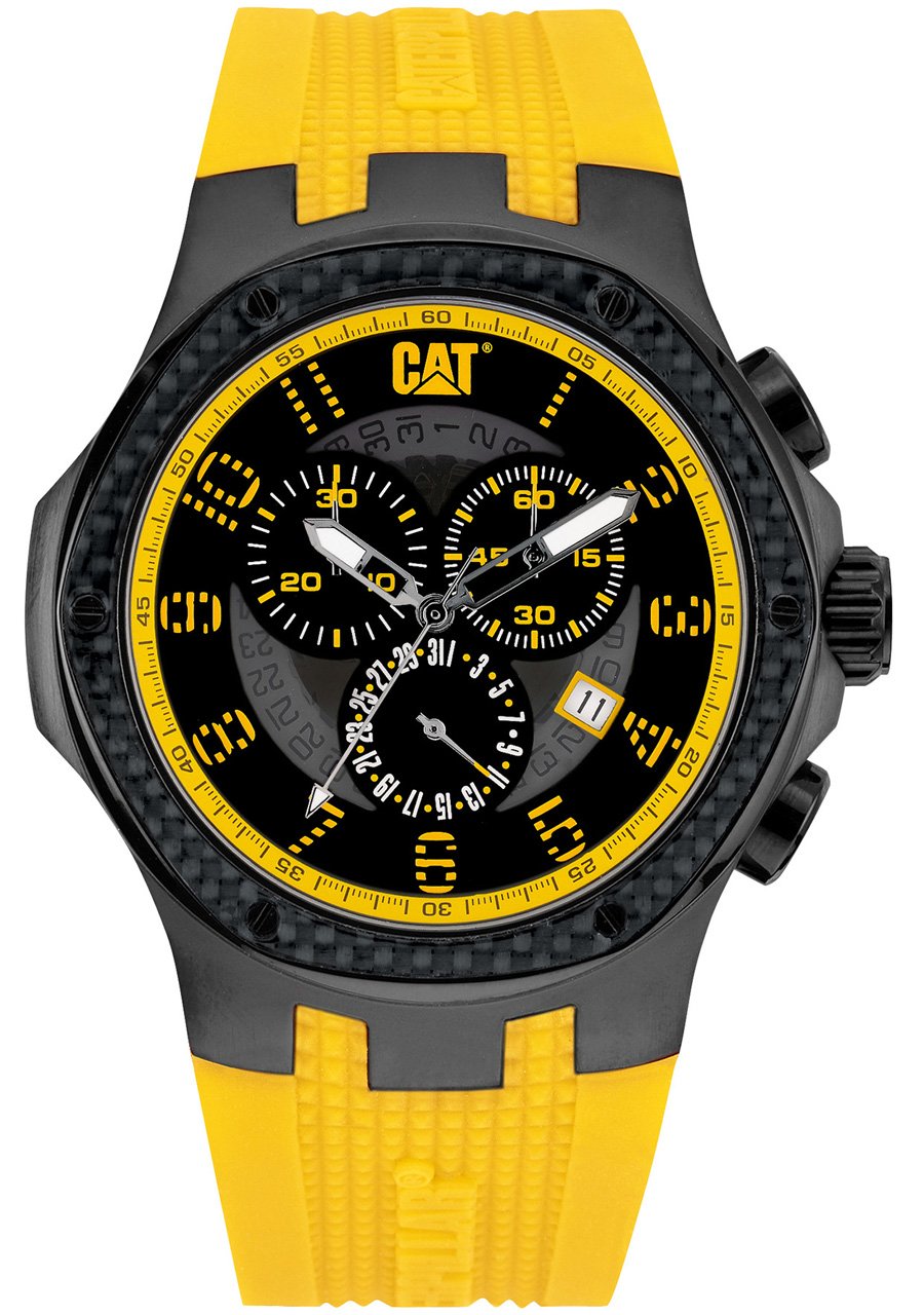 CAT Men's A516327117 Carbon Chrono Analog Quartz Watch - Yellow Dial, Durable Stainless Steel Case, Water Resistant for Outdoor Adventures & Casual Wear