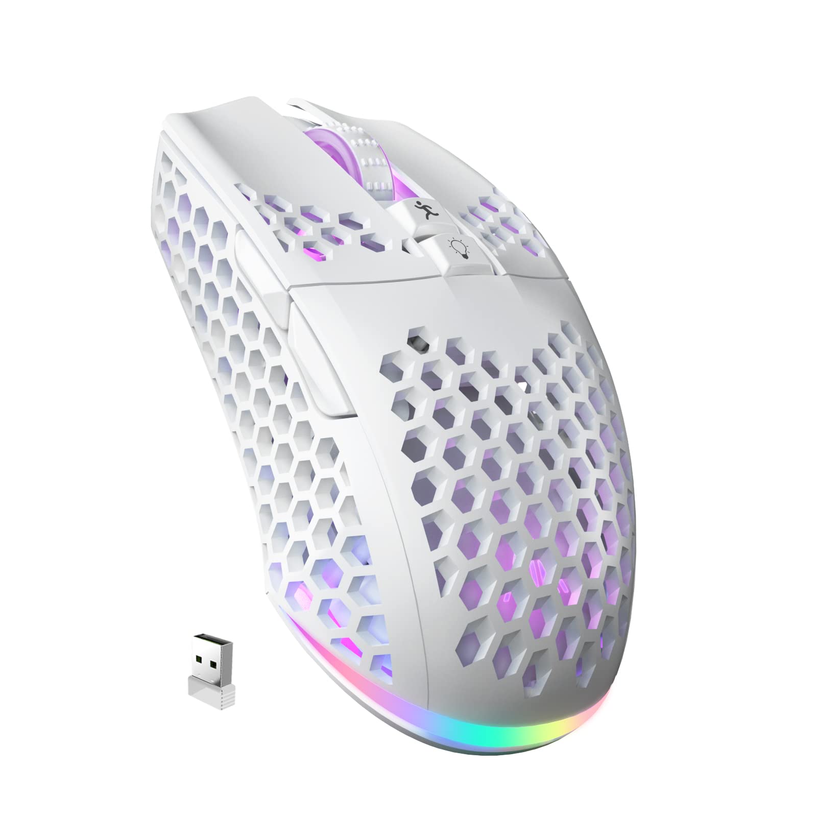SM600 White Wireless Gaming Mouse - 8000 DPI, Tri-Mode (BT5.1/Type-C Wired/2.4G), 2 Programmable Side Buttons, RGB Lighting for PC/Laptop/Mac - Perfect for FPS, MOBA & MMO Gaming