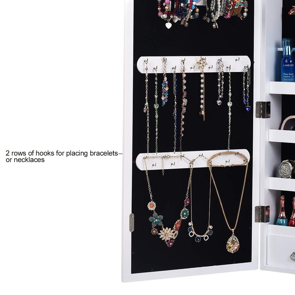 White Floor Length Jewelry Cabinet with Mirror - Home Office Storage Organizer for Jewelry, Accessories & Decor | Dressing Room, Bedroom & Closet Organization