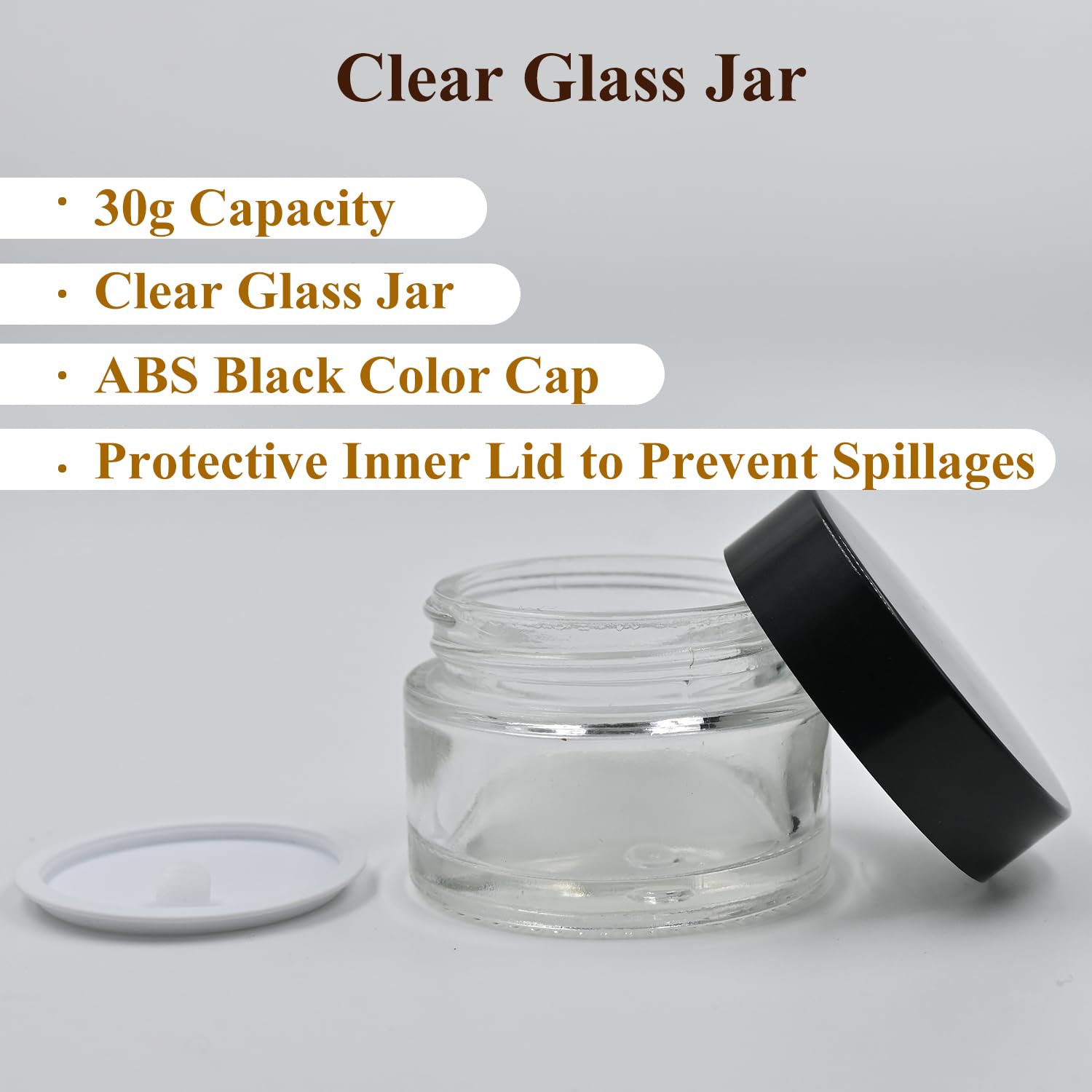 30ml Clear Round Empty Glass Cosmetic Jars with Black Cap & White Lids - Perfect for Creams, Balms, Face Scrubs & Body Lotions | Happy Packaging (Pack of 3) | Ideal for DIY Skincare, Travel Containers & Gift Packaging