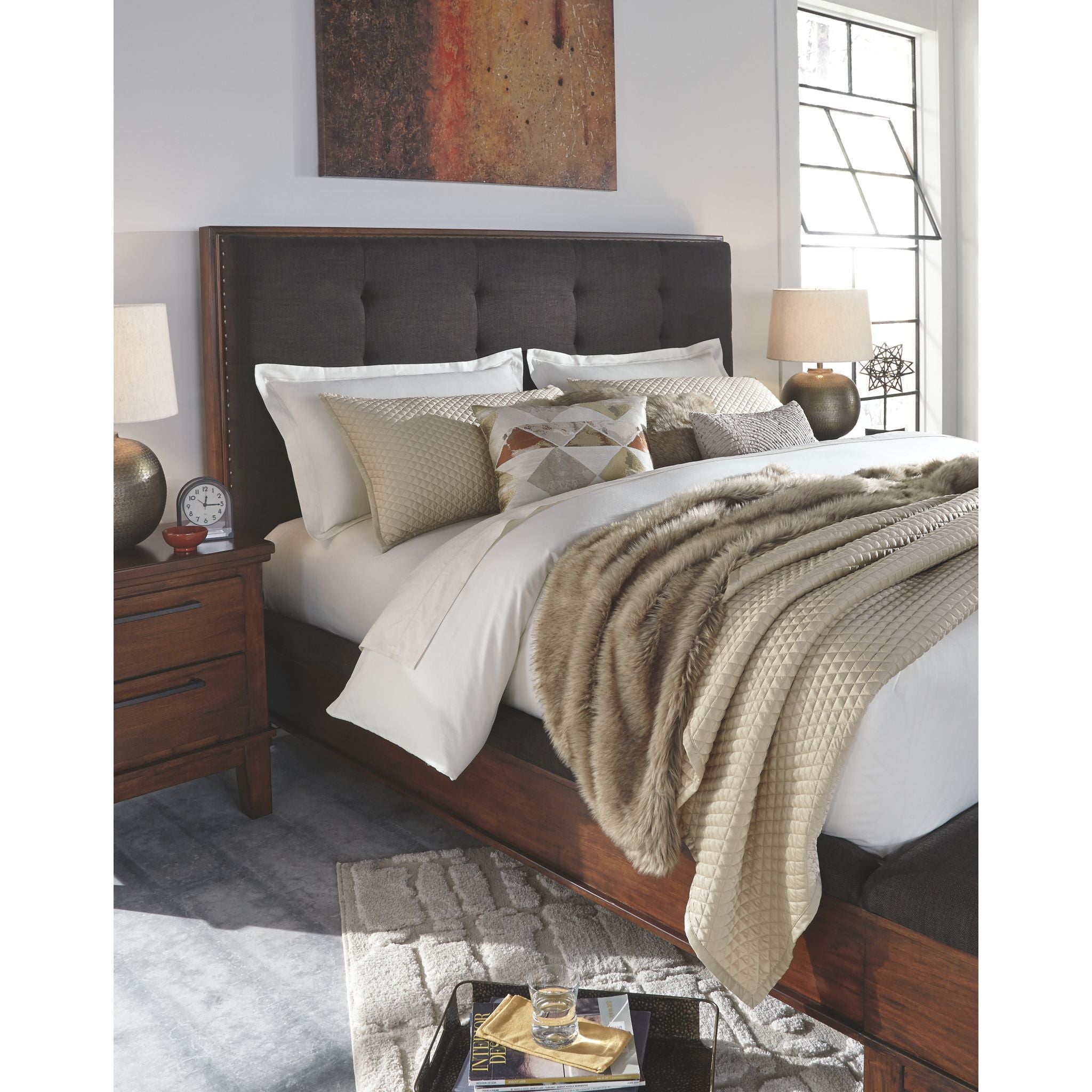 Ashley Ralene 3-Piece Panel Bed Set - Queen Size Wooden Bed Frame with Headboard & Footboard - Perfect for Master Bedroom & Guest Room Decor