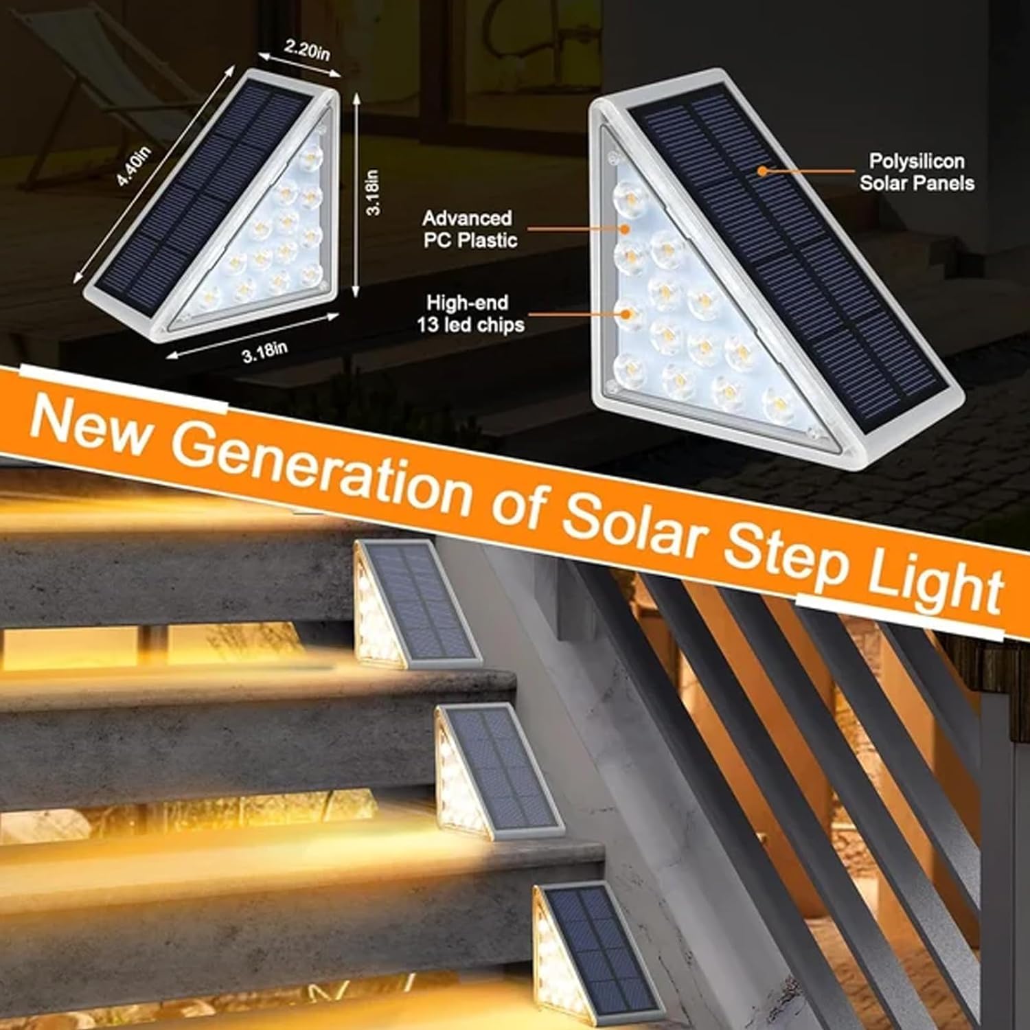 Solar LED Step Lights Outdoor Waterproof - 8 Pack Warm White Deck Stair Lights for Patio, Yard, Porch, Front Door, Sidewalk - Perfect for Home Exterior, Garden Pathway & Nighttime Safety Lighting