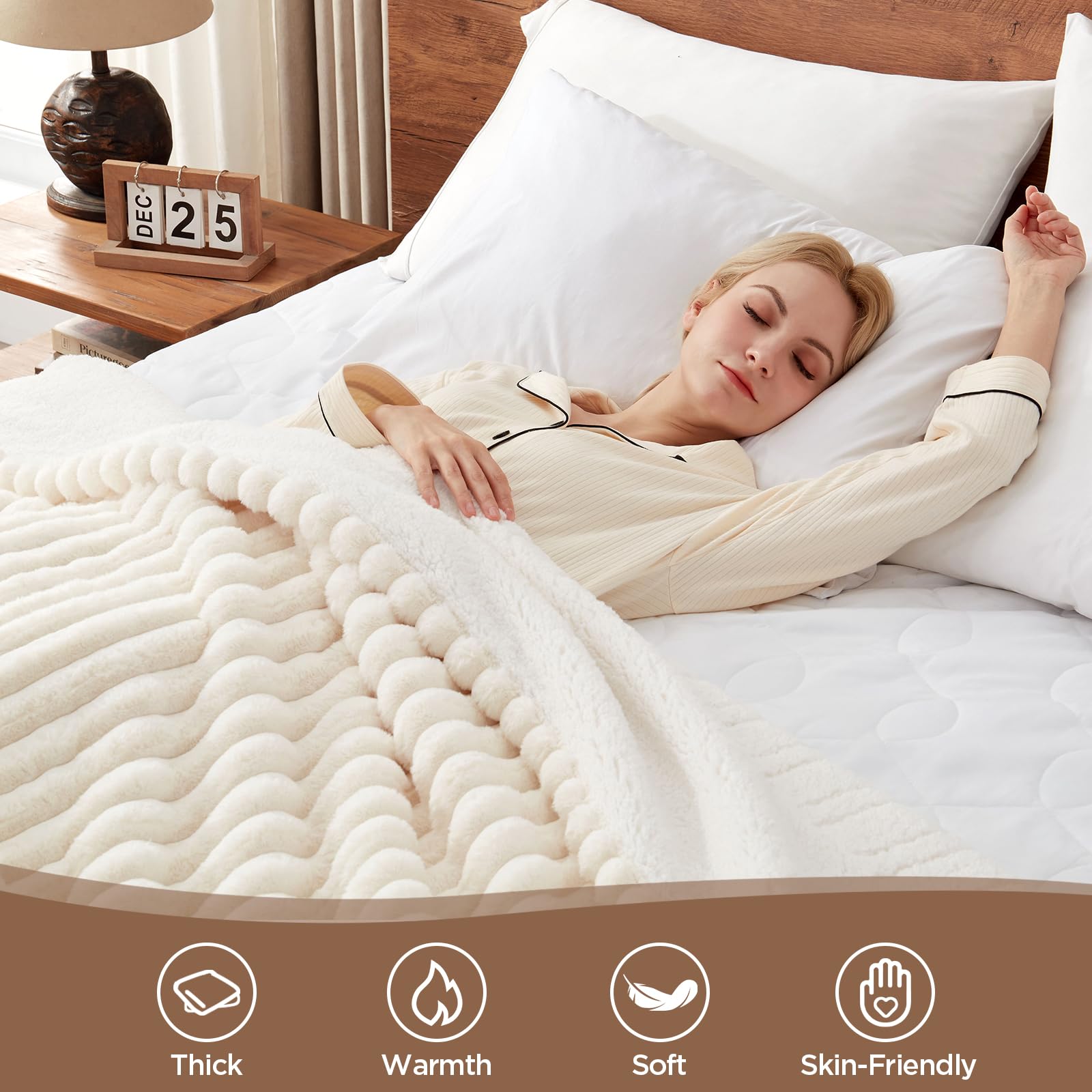 Westinghouse Electric Heated Blanket Queen Size - 84x90 Inch Ultra Soft Faux Fur & Sherpa Blanket with 10 Heat Settings, 1-12 Hour Auto Shutoff, Machine Washable - Perfect for Bed, Couch & Winter Nights (Beige)