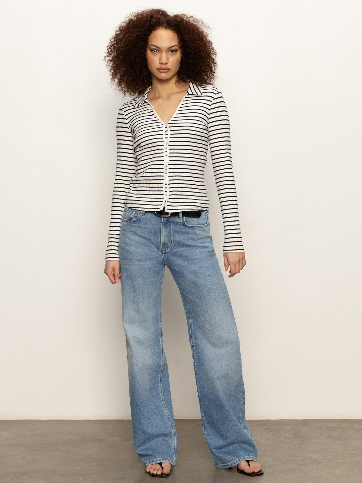 Daydreamer Knit Shirt in Chalk & Black Stripe - Comfortable Casual Wear for Women | Perfect for Office, Date Night & Weekend Outings