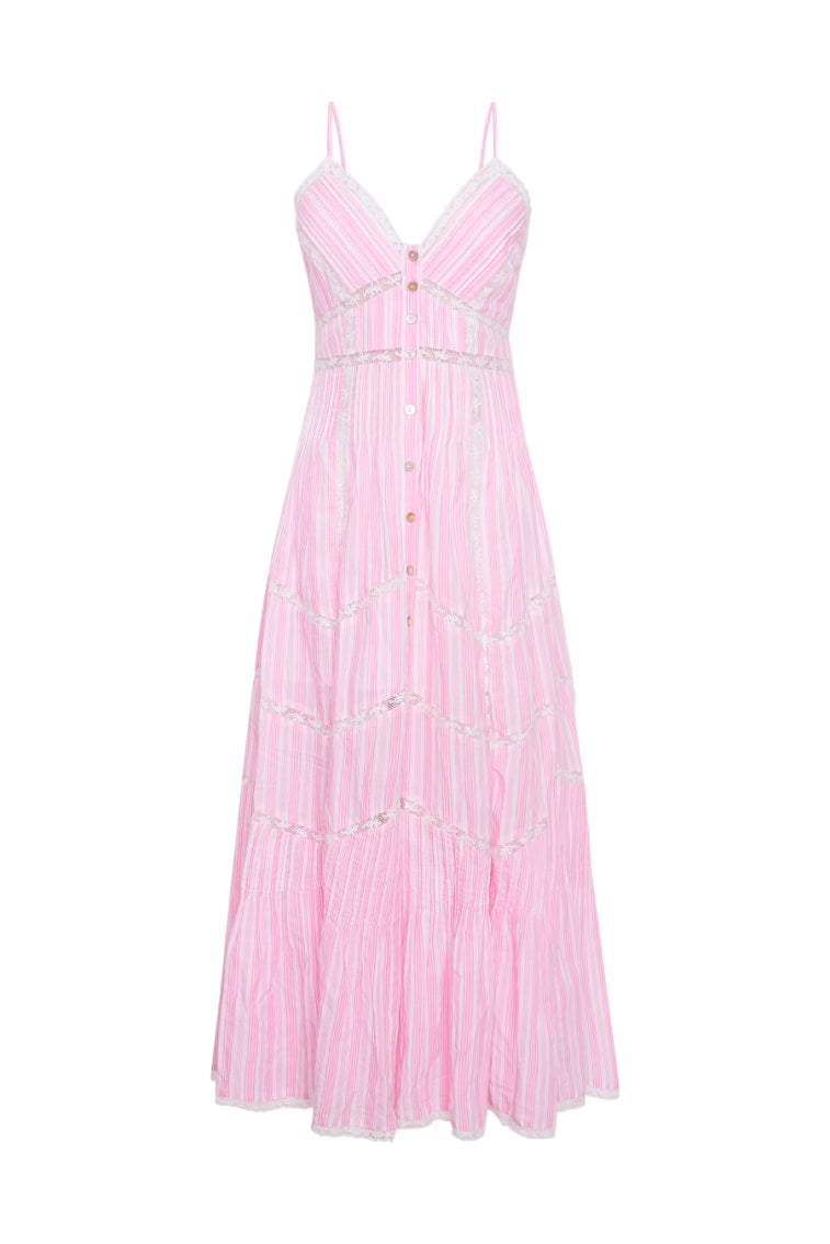 Esilda Women's Cotton Midi Dress - Flowy Summer Casual Dress with Short Sleeves in Captiva Pink | Perfect for Beach Vacations, Date Nights & Brunch Outings