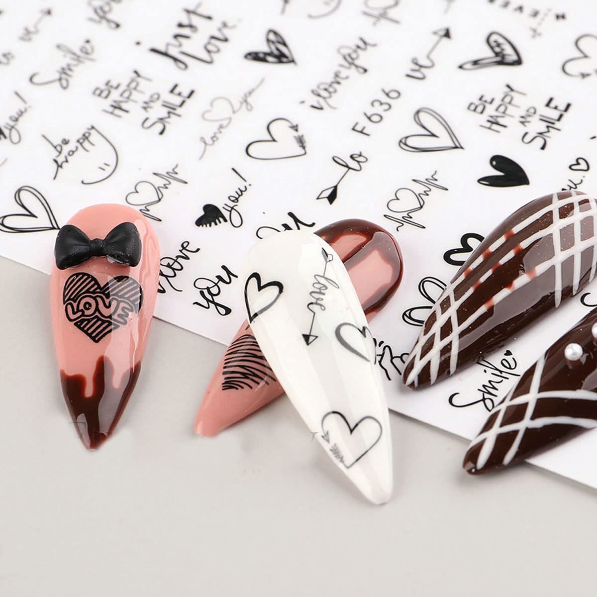Valentine's Day Nail Stickers - Black Heart Nail Art Decals for Women | DIY Nail Design Decoration | 4 Sheets | Perfect for Valentine's Gifts, Date Nights & Romantic Occasions