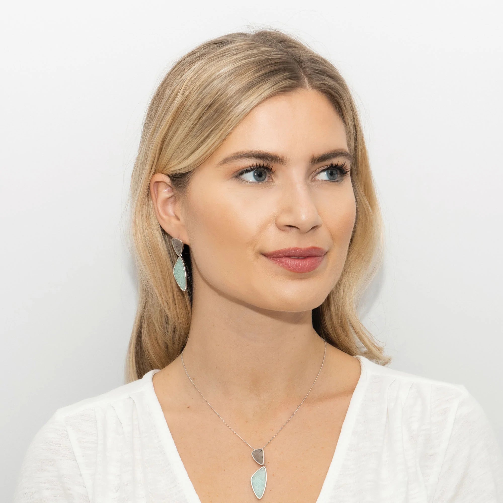 Amazonite and Labradorite Gemstone Earrings for Women - Handmade Sterling Silver Dangle Earrings - Boho Chic Jewelry for Party, Wedding & Everyday Wear