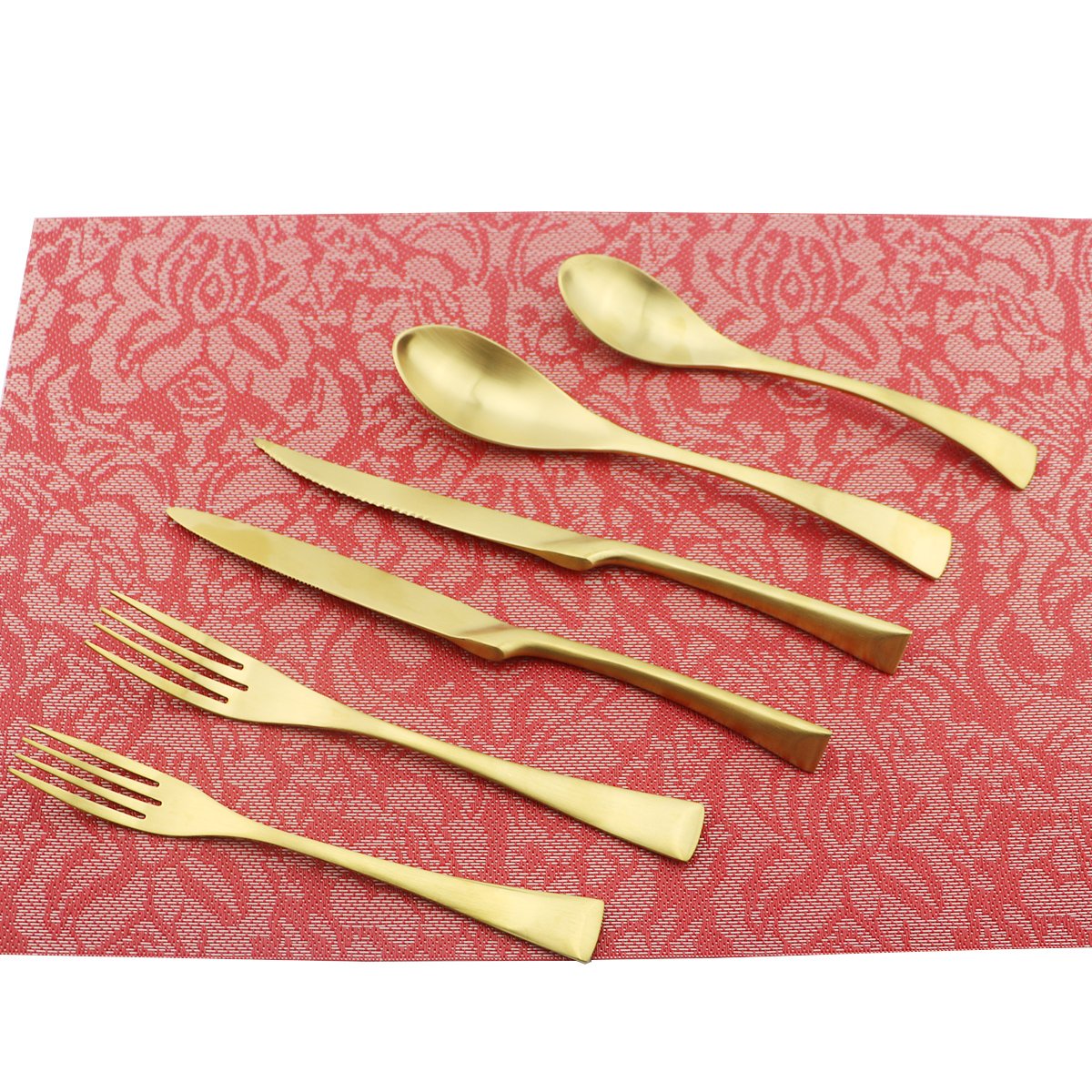 24-Piece Stainless Steel Flatware Set - 18/10 Heavy Duty Cutlery with Matte Gold Finish - Service for 4 - Durable Kitchen Utensils for Home, Restaurant & Dinner Parties