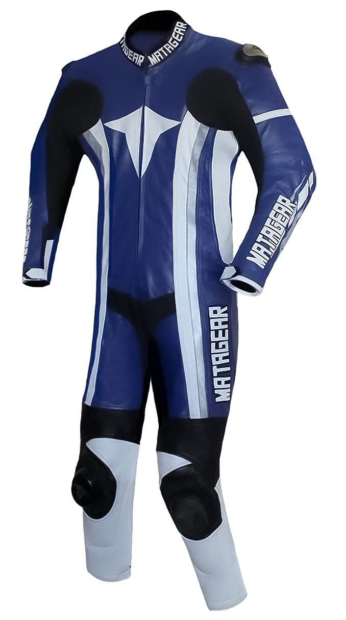 CE Approved Ballistic One Piece Leather Motorcycle Racing Suit - Blue Track Racing Suit for Men (Size 2XL) | High Protection Gear for Track Days & Professional Racing