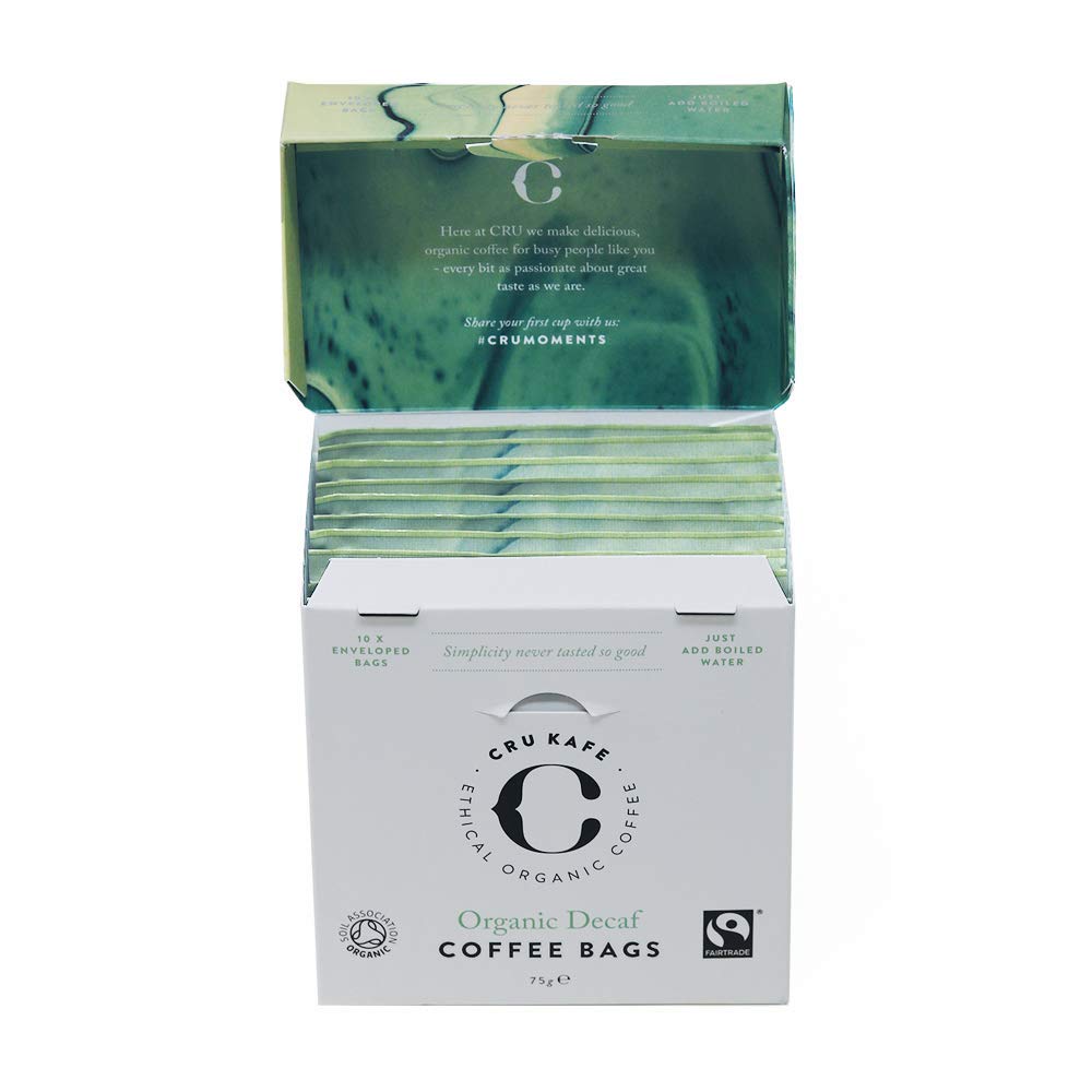 Organic Decaf Coffee Bags by Cru Kafe - Pack of 30 | Chemical-Free, Fair Trade Certified | Perfect for Home, Office & Travel Brewing
