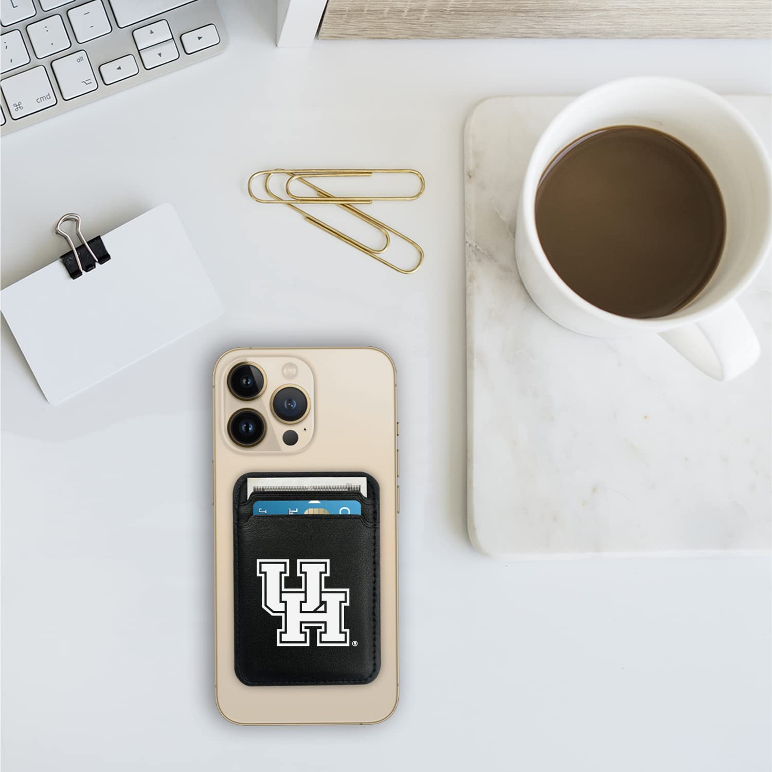 OTM Essentials University of Houston Magsafe Faux Leather Phone Wallet Sleeve - Magnetic Wallet Case for iPhone 12/13/14/15 Pro Max - Slim & Lightweight Magsafe Accessories - Perfect for Campus Life & Everyday Use