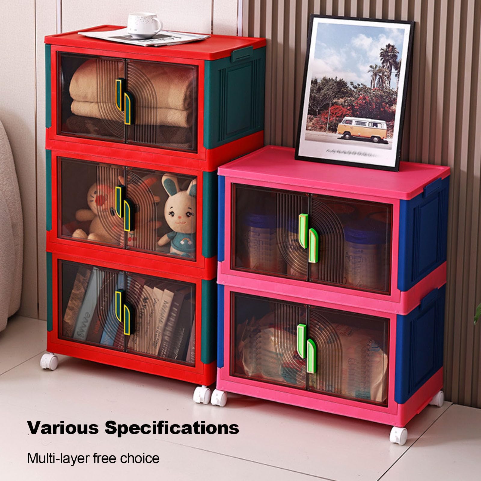 Stackable Plastic Storage Bins with Lids - Large White Foldable Storage Containers for Bedroom, Office & Study | Portable Organizer Boxes for Clothes, Toys & Home Organization