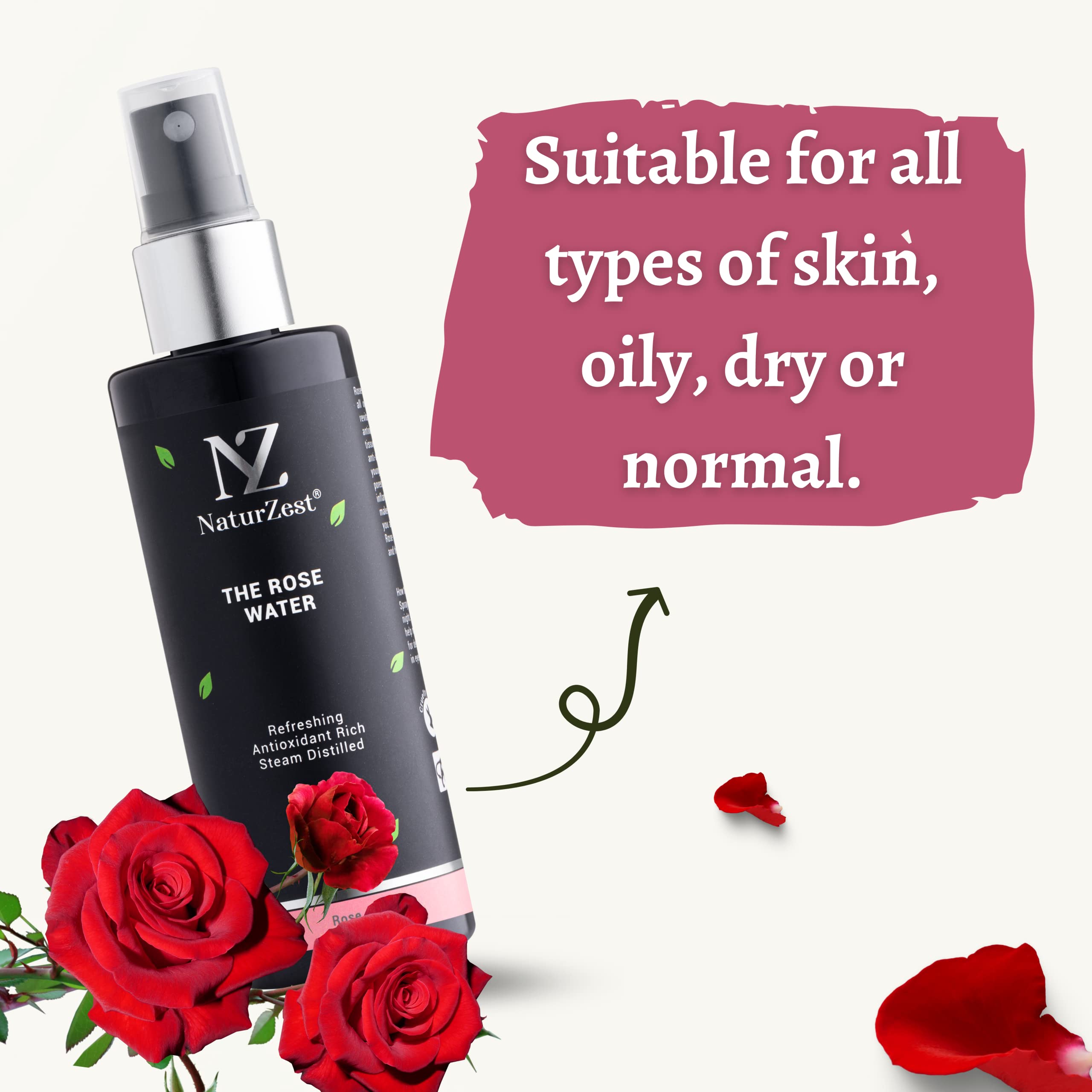 NaturZest Premium 100% Pure Rose Water Facial Toner - Alcohol-Free Hydrating Mist for Glowing Skin | Reduces Pores, Fine Lines & Wrinkles | Refreshing Natural Skincare Spray (100ml) for Daily Hydration, Makeup Setting & Post-Workout Refreshment