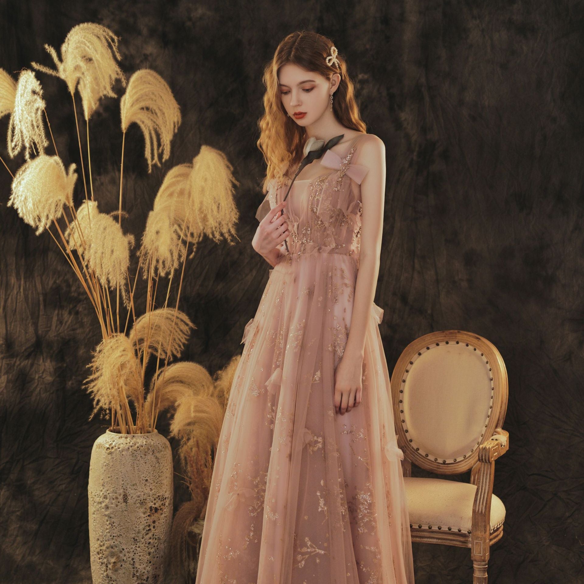 Fairy Pink Tulle A-Line Long Prom Dress for Women - Elegant Princess Formal Party Gown with Flowy Skirt - Perfect for Homecoming, Quinceañera, Wedding Guest & Special Occasions