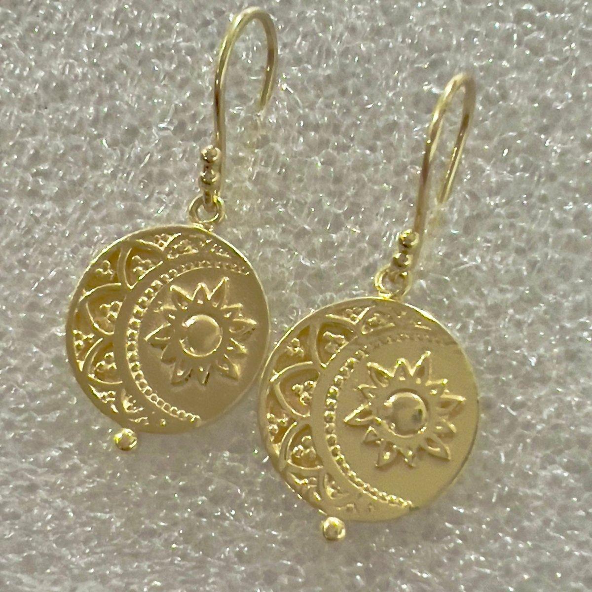 Laihas La Luna Sun and Moon Gold Boho Earrings for Women - Handmade Hippie Dangle Earrings - Perfect for Festival, Beach, Party & Boho Chic Outfits