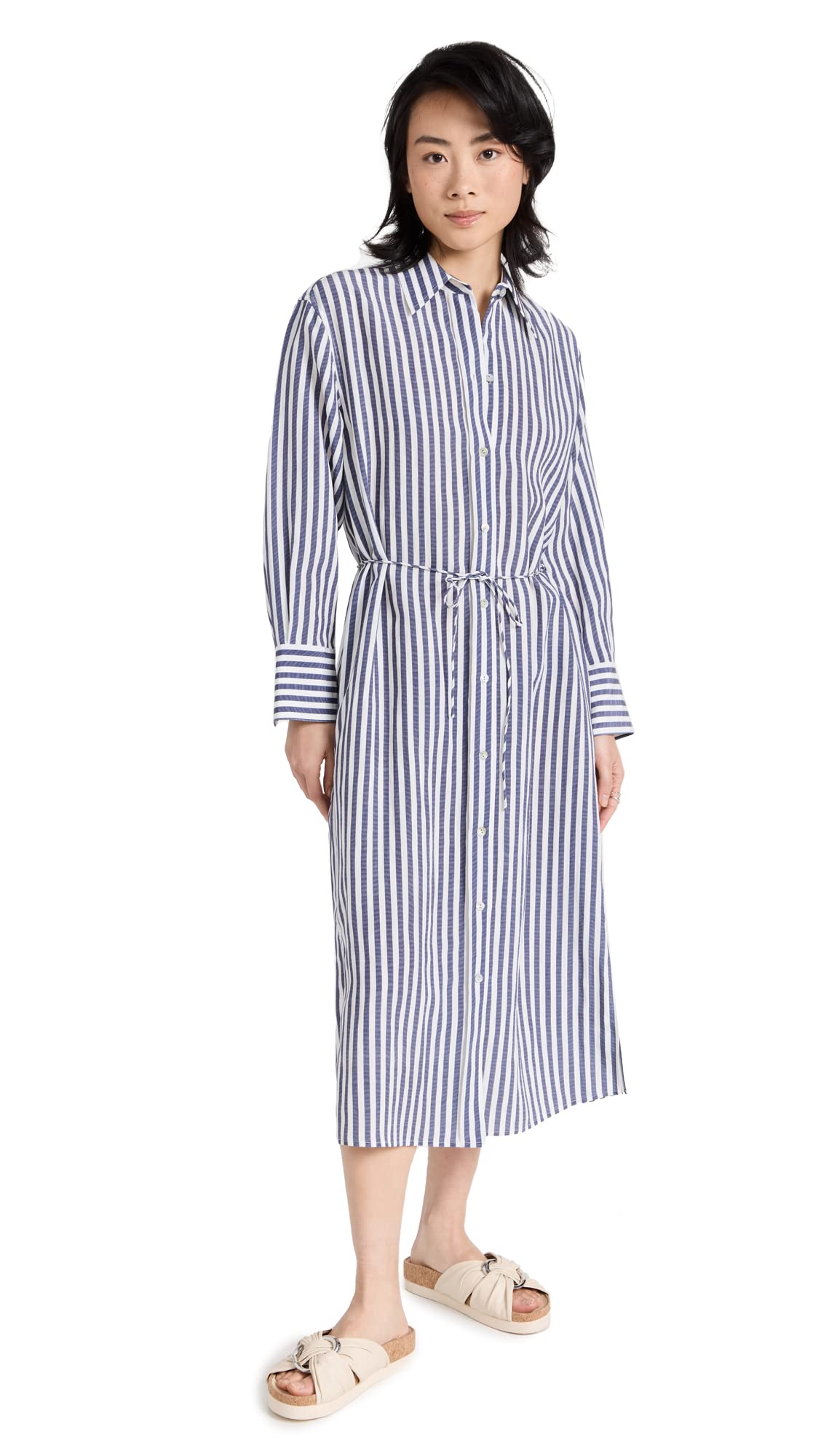 Vince Women's Coast Stripe Shirt Dress - Casual Summer Beachwear & Office Outfit | Flowy Long Sleeve Button Down Dress for Women