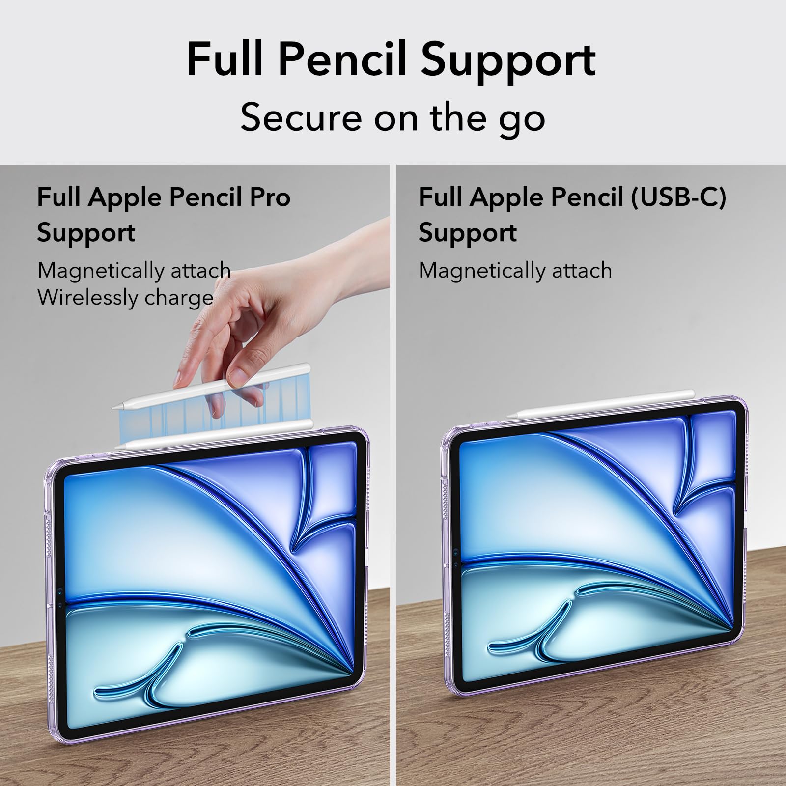 ESR iPad Air 11 Inch Case for M3/M2 (2025/2024) & 7th/6th/5th/4th Gen (2022/2020) - Slim Lightweight Protective Cover with Anti-Yellowing Clear Back, Compatible with Apple Pencil Pro & USB-C Pencil (Clear Purple) - Perfect for Work, School & Travel