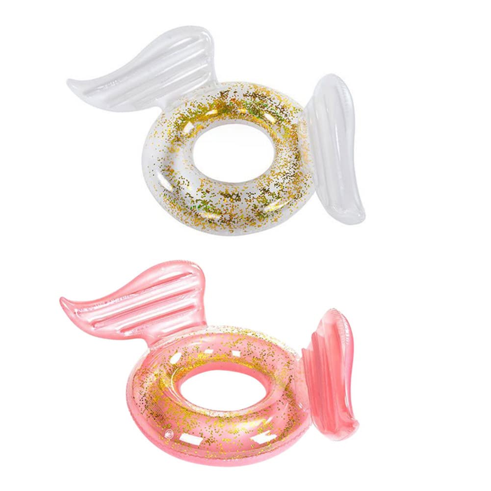 **Inflatable Sequin Swimming Ring with Shiny Wings - 90cm White Pool Float for Adults & Kids - Perfect for Summer Pool Parties, Beach Vacations & Outdoor Water Fun**