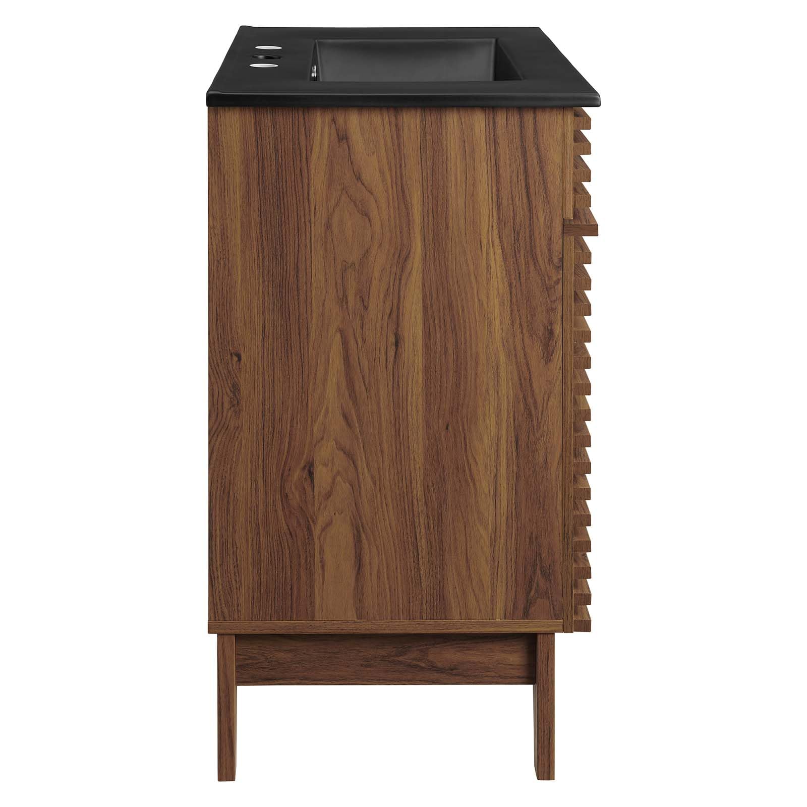 Modway 30 Inch Walnut Black Vanity with Sink - Modern Bathroom Floor Cabinet for Small Spaces, Perfect for Apartments & Powder Rooms
