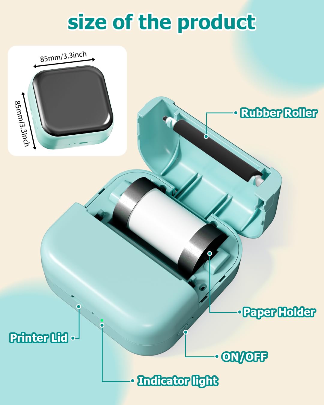 Inkless Mini Sticker Printer M02X - Bluetooth Portable Thermal Sticker Maker Machine with 1 Roll Paper for Study Notes, Memories, Photos & Gifts | Perfect for DIY Crafts, Scrapbooking, Labeling & Party Favors