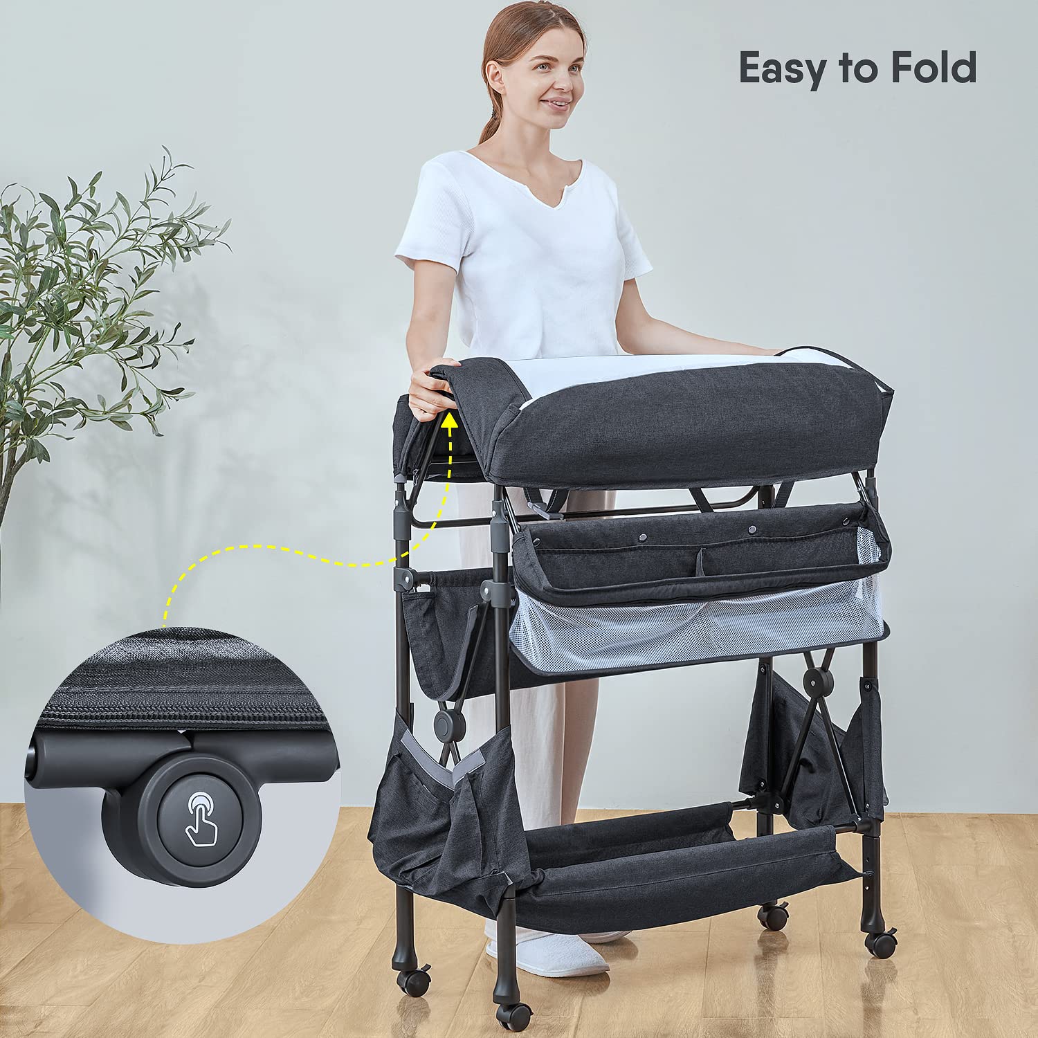 Portable Baby Changing Table - Foldable Diaper Changing Station with Adjustable Height, Waterproof Surface for Newborns & Infants (Grey) | Perfect for Nursery, Travel & On-the-Go Diaper Changes