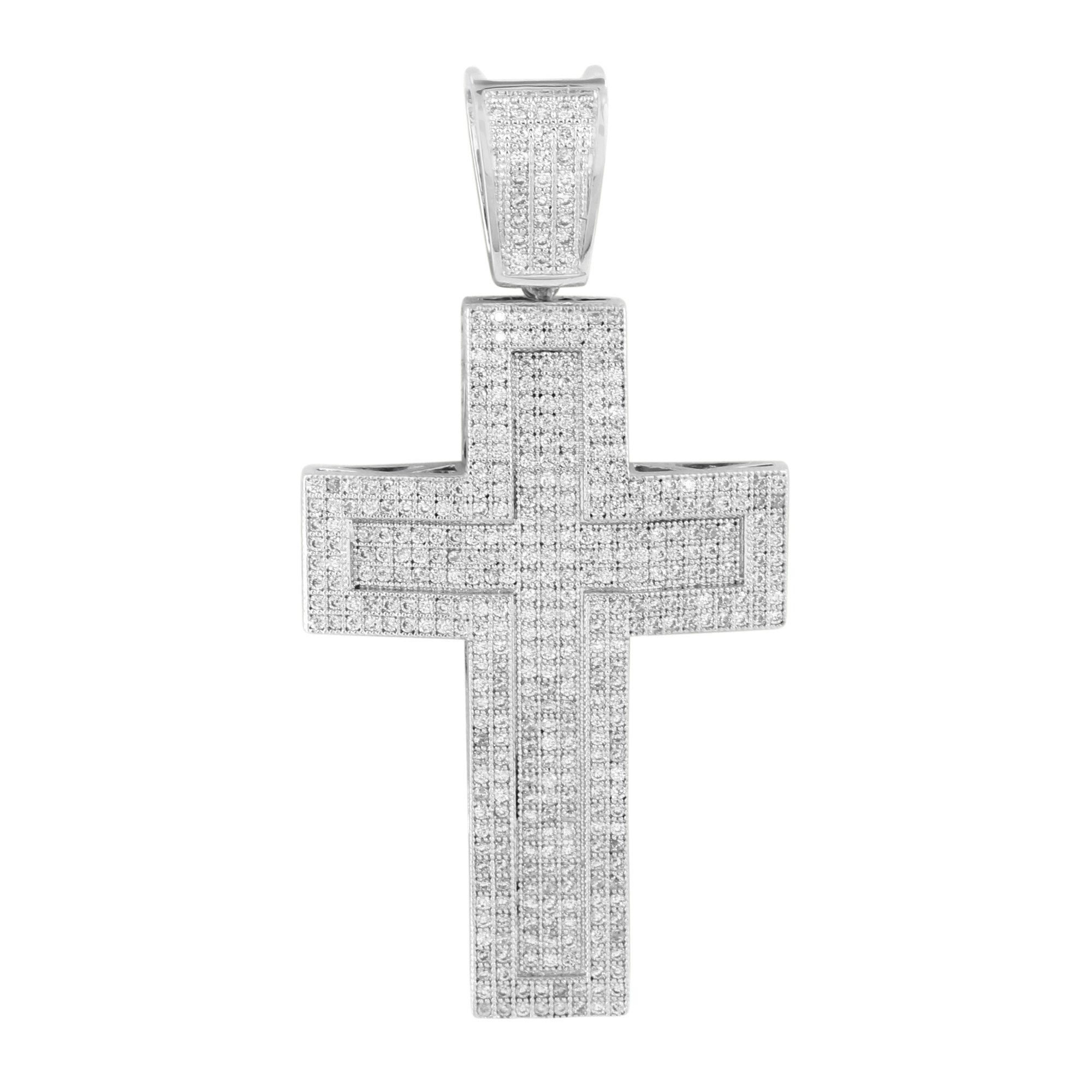 White Jesus Cross Pendant Necklace with Simulated Diamond Micro Pave - Elegant Religious Jewelry for Women, Perfect for Church, Weddings & Special Occasions