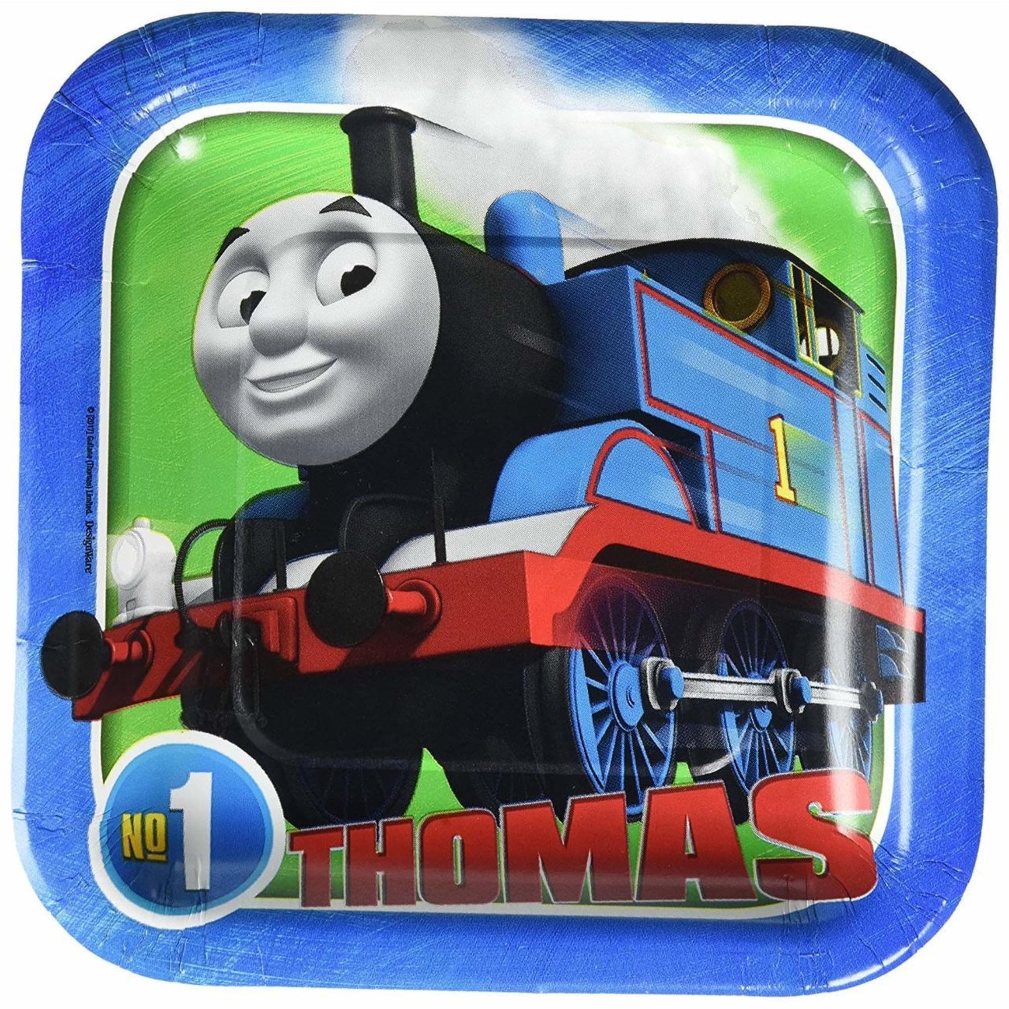 Thomas & Friends All Aboard 7-Inch Square Plates (8-Pack) - Colorful Train-Themed Party Dinnerware for Kids Birthday, Baby Shower & Themed Celebrations