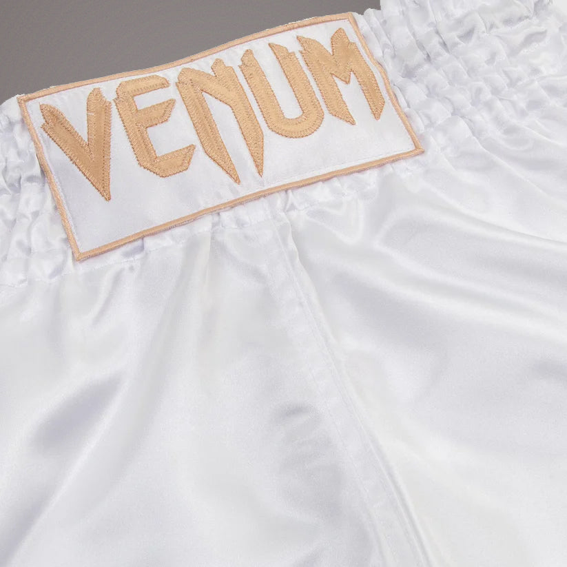 Venum Classic Muay Thai Shorts - Premium White & Gold MMA Training Shorts for Muay Thai, Kickboxing & Martial Arts - Perfect for Gym Workouts & Combat Sports Training