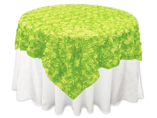 Grandiose Rose Design Rosette Table Overlay Cover - Apple Green (96x96) - Perfect for Wedding Decor, Bridal Shower, Banquet & Party Table Setting
