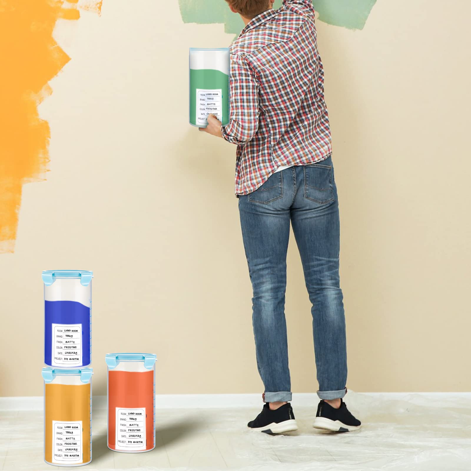 4-Piece 50 oz Plastic Paint Storage Containers with Airtight Lids - 1500ml Empty Paint Cans for Leftover Paint, DIY Projects, and Home Improvement - Perfect for Artists, Contractors, and Crafters