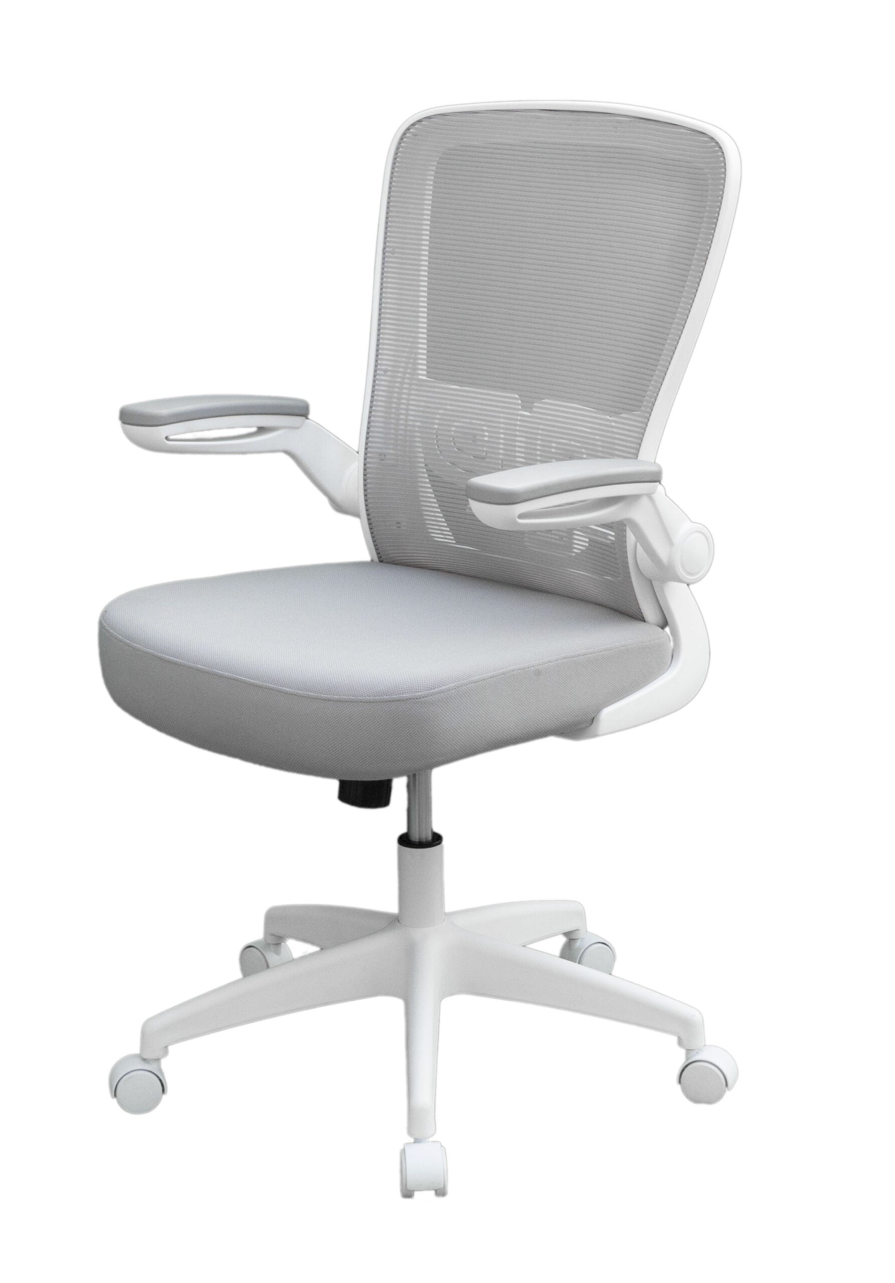 Boss B6366WT Grey Mesh Ergonomic Flip Arm Task Chair with White Frame - Perfect for Home Office, Gaming & Workspace Comfort