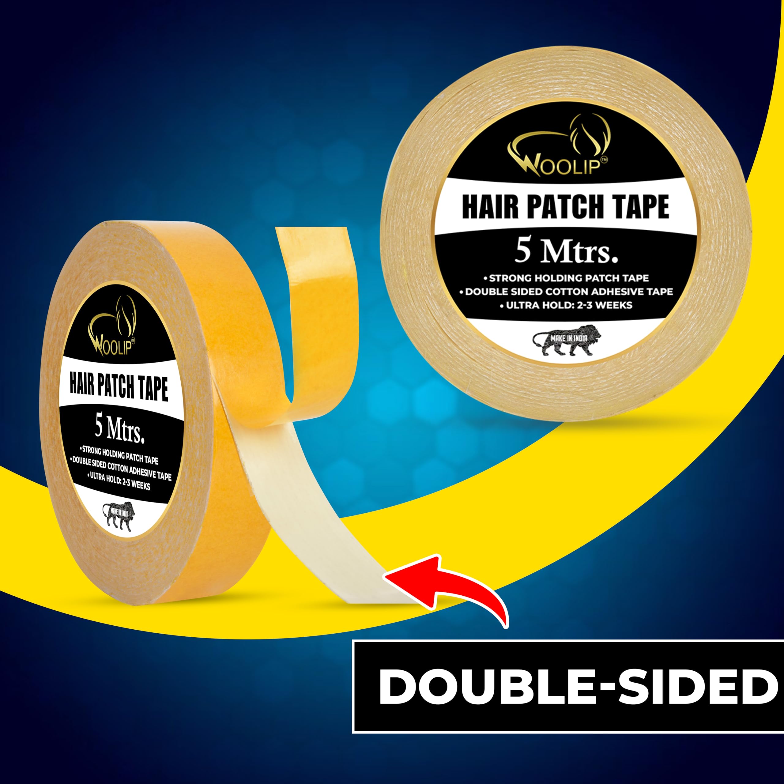 Woolip German Brown Wig Tape - Ultra Strong Hold 1 Inch Cotton Double Sided Waterproof Hair Patch Tape (5M Yellow) for Cosplay, Costumes & Daily Wear