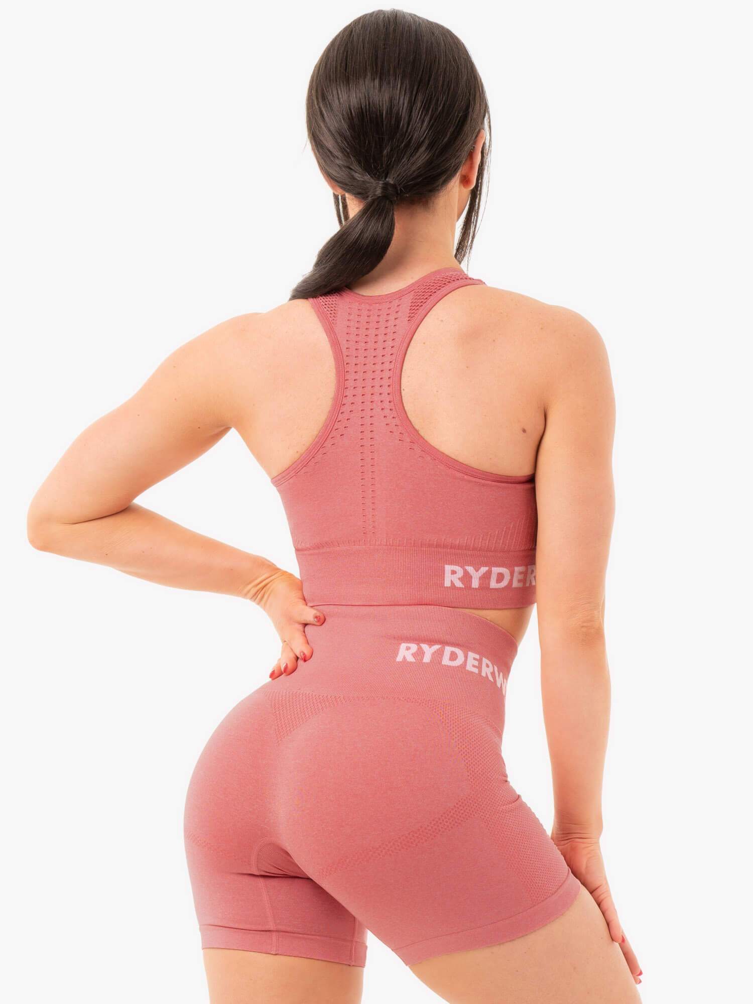 Seamless Staples Sports Bra for Women - Rose Pink Marl - High Support Workout Bra for Running, Yoga & Gym
