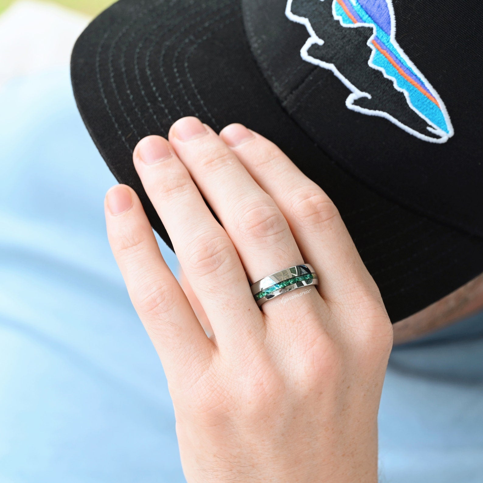 8MM Moss Agate Wedding Band for Men - Durable Tungsten Carbide Ring for Engagement, Anniversary & Promise - Perfect for Outdoor & Nature-Inspired Weddings