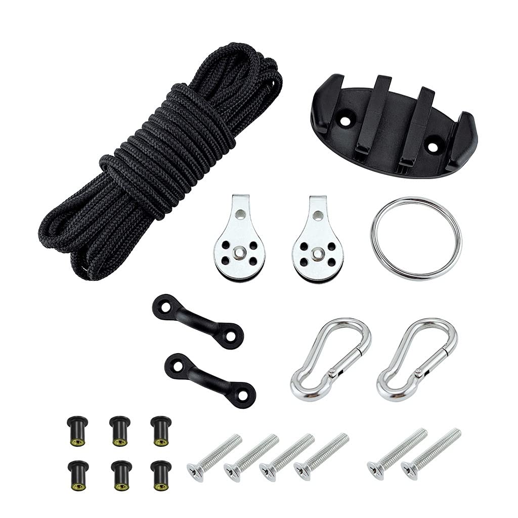 MAXIAOAO Kayak Anchor Trolley Kit - Stainless Steel Pulleys, Cleats, Rigging Rings & Marine-Grade Rope for Canoes & Boats | Perfect for Fishing, Water Sports & Deck Accessories Installation