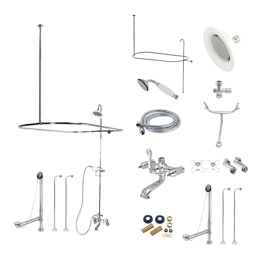 Kingston Brass CCK1147PX Vintage Clawfoot Tub Faucet with Shower Enclosure - Antique Style Bathroom Fixture for Classic & Modern Bathrooms - Perfect for Spa, Master Bath, and Luxury Home Renovations