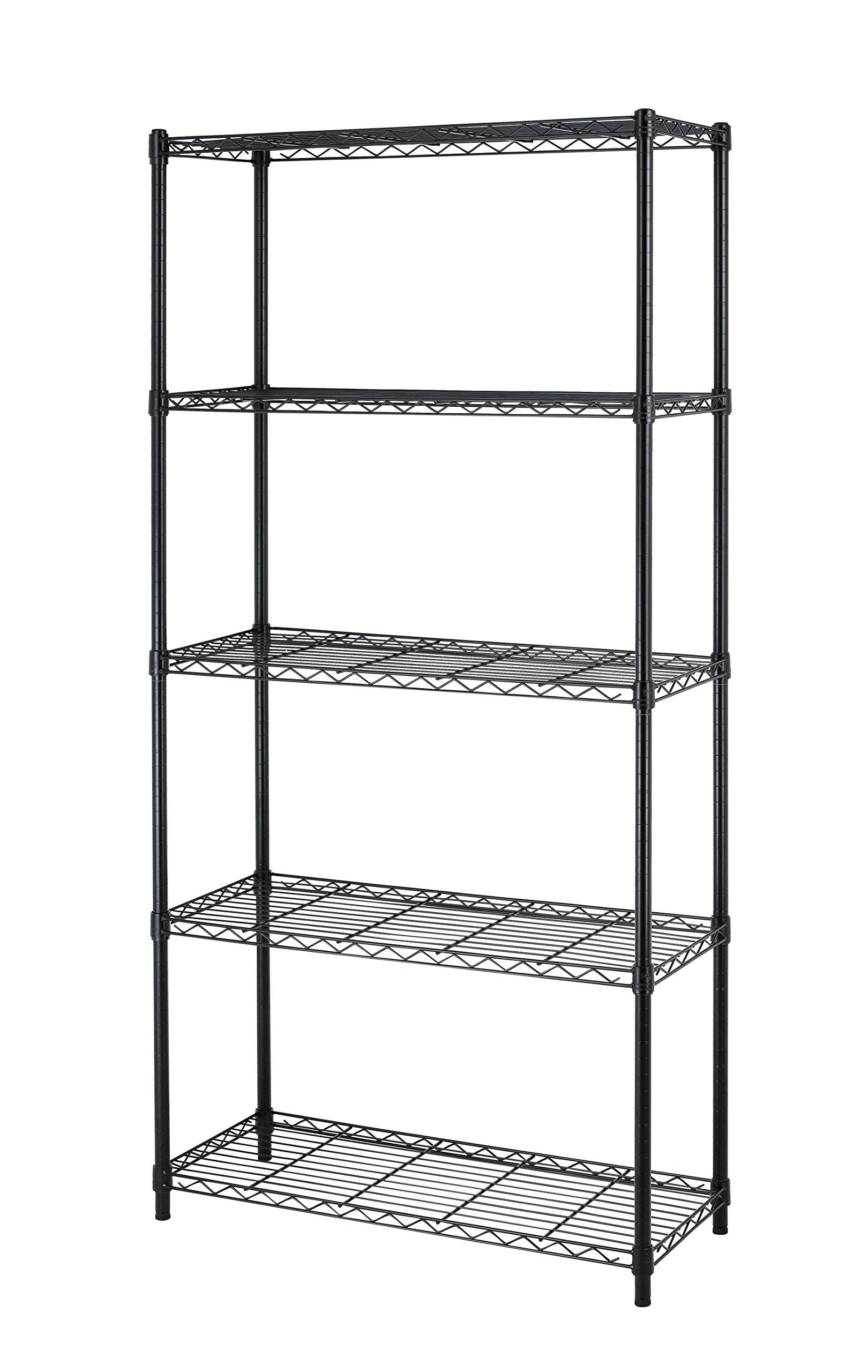NSF Certified 5-Tier Heavy Duty Adjustable Wire Shelving Unit - Commercial Grade Steel Storage Rack for Garage, Kitchen, Bathroom & Bedroom Organization (Black) | Perfect for Pantry Storage, Closet Organization & Commercial Use