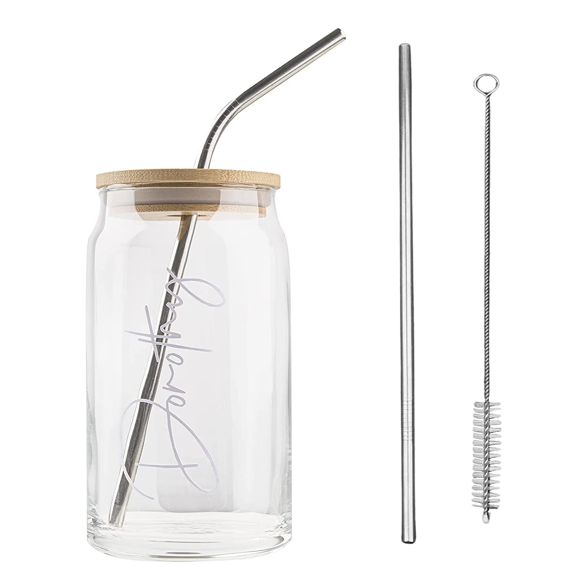 Personalized 18oz Iced Mason Jar Coffee Cup - Clear Glass Tumbler with Bamboo Lid & Stainless Steel Straw - Perfect for Cold Brew, Smoothies, Cocktails & Iced Tea - Reusable Drinking Cup for Coffee, Beer, Juice & Jam Storage