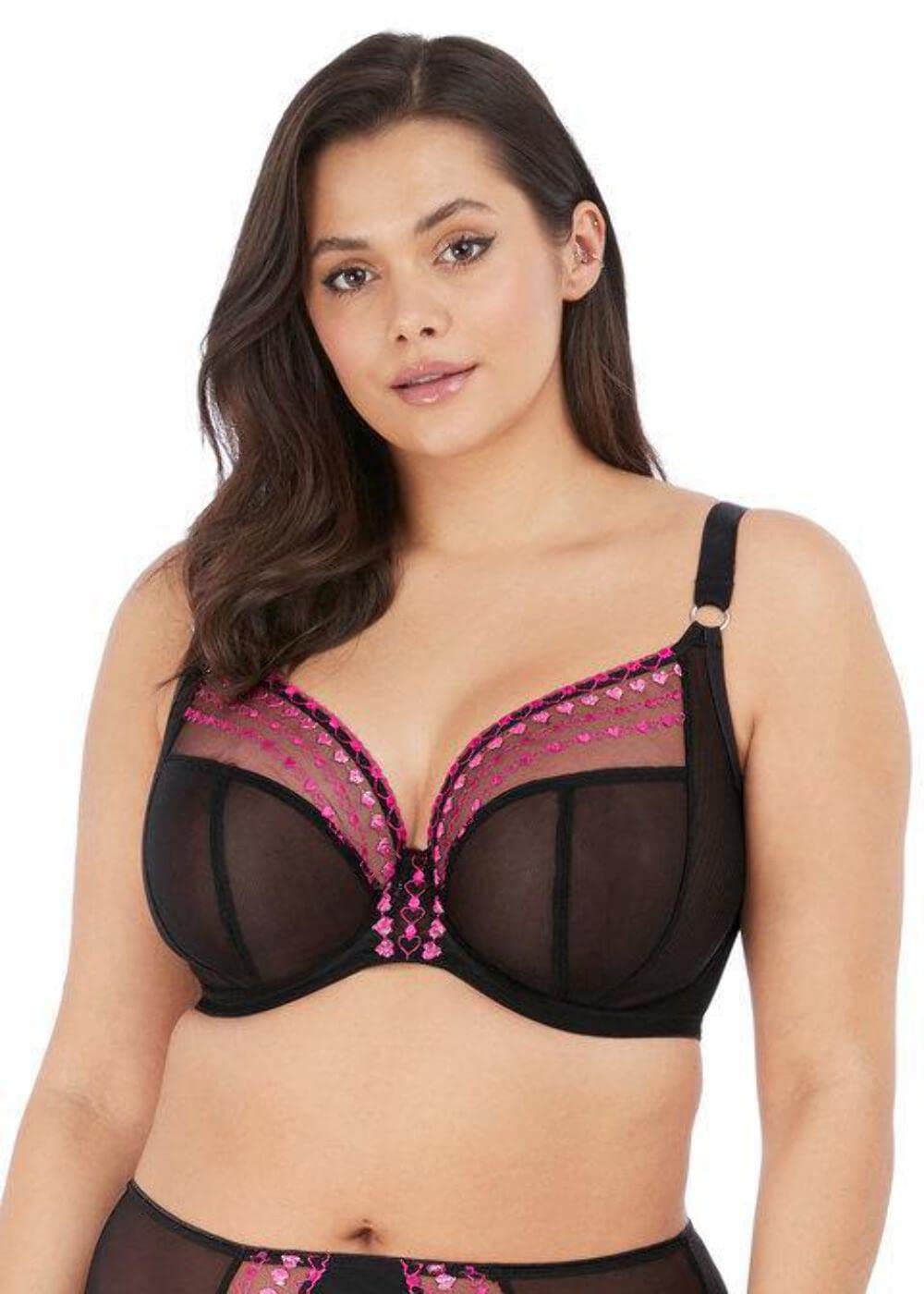 Elomi Women's Matilda Plunge Bra - DD+ Size, Sheer Mesh Cups with Side Support & Adjustable J-Hook for Racerback | Perfect for Everyday Comfort, Workout & Special Occasions