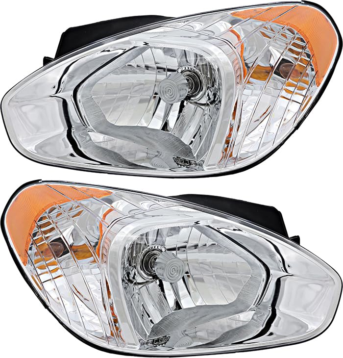 2007-2011 Hyundai Accent Replacement Headlights Set - Halogen Driver & Passenger Side Lamps for Improved Night Driving Safety